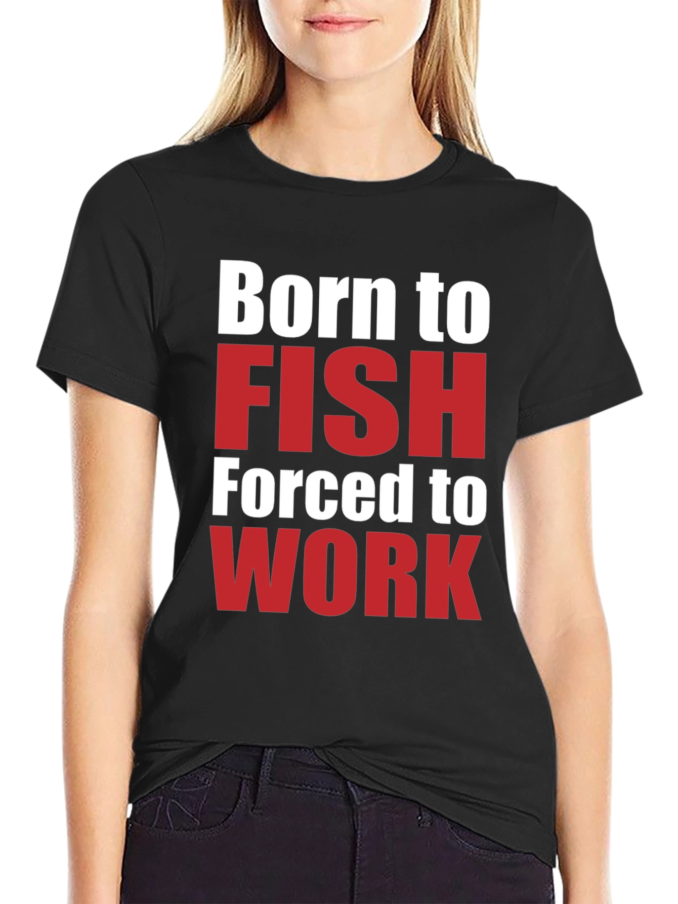 Black Born to Fish T-Shirt - Funny Fishing Lover Tee view 2