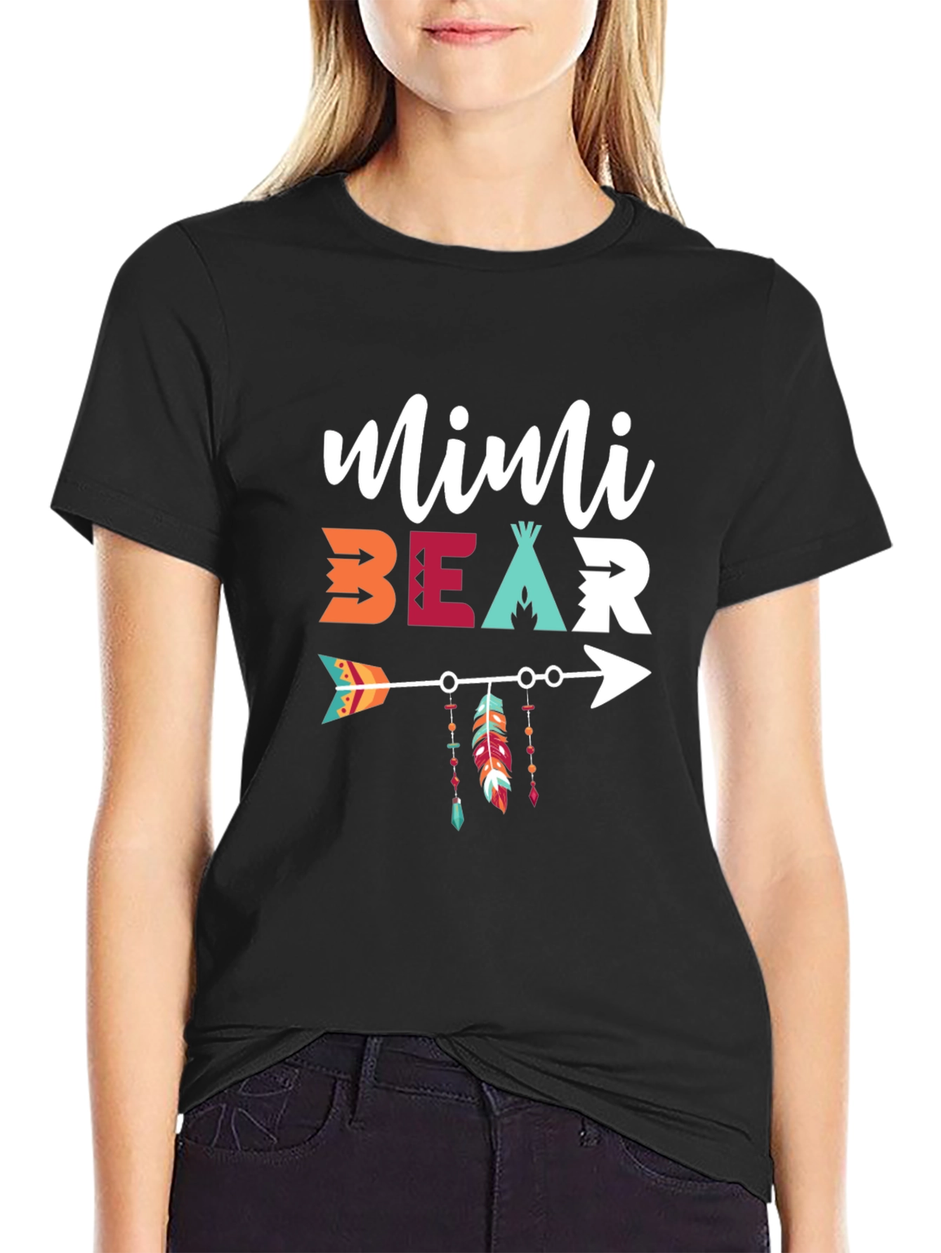 Black Mimi Bear Arrow Graphic T-Shirt view 2