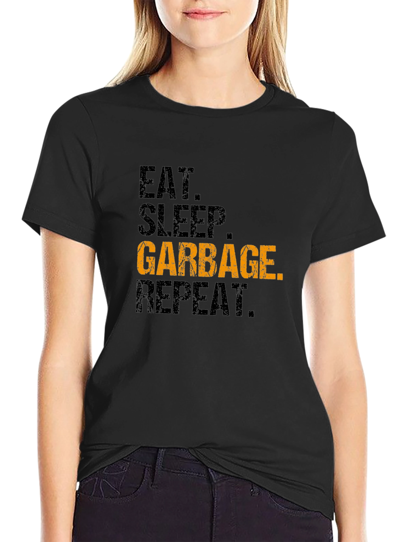 Black Eat Sleep Garbage Repeat Black Graphic Tee view 2