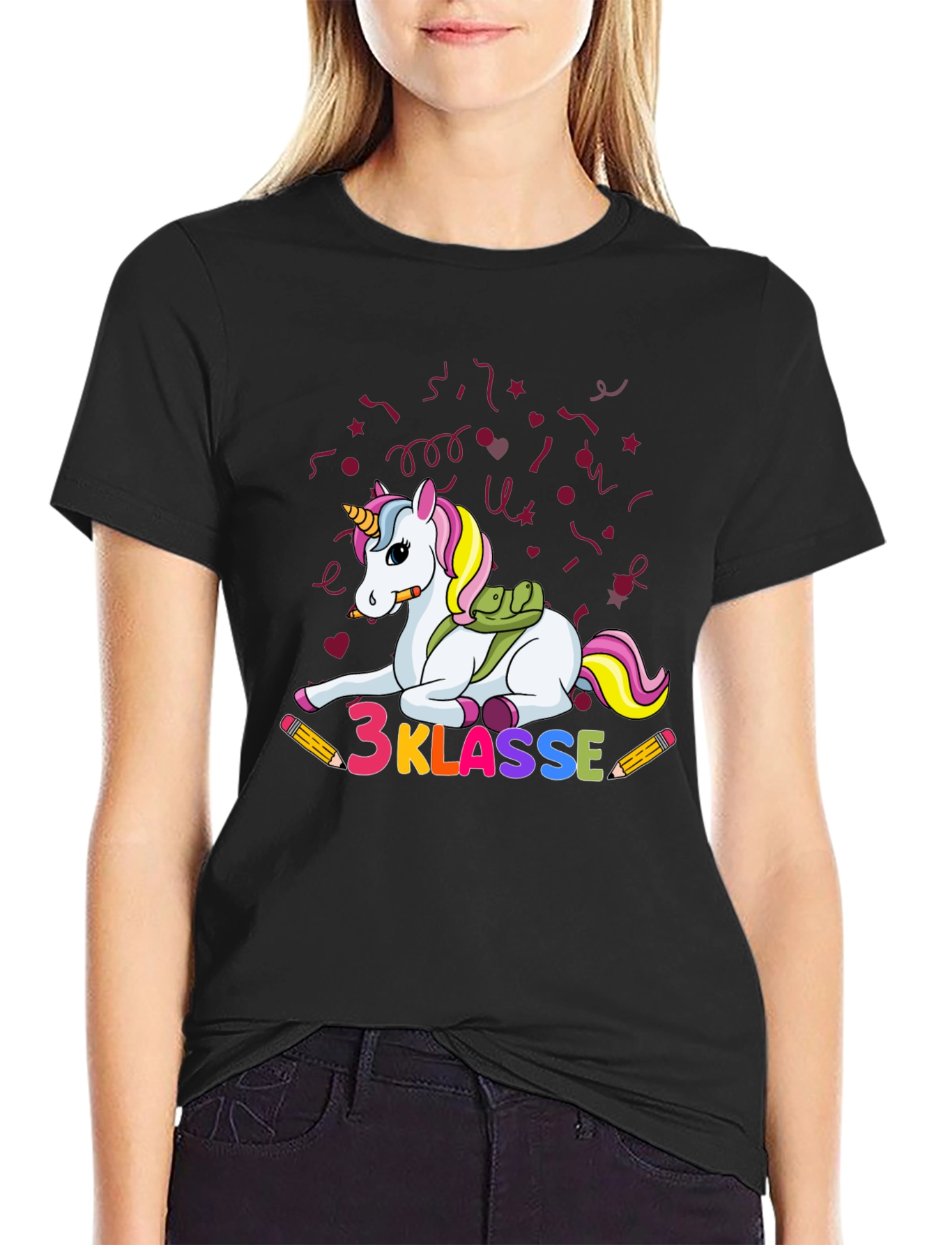 Black Cute Unicorn 3 Klasse T-Shirt view 2