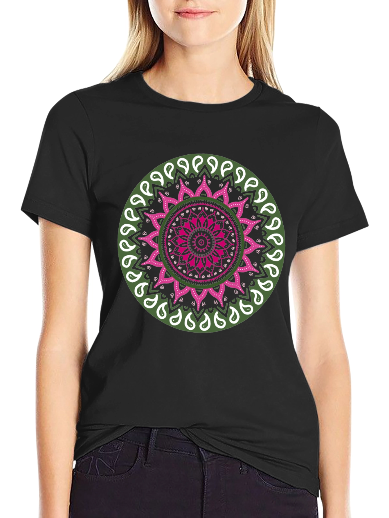 Black Mandala Print Black T-Shirt view 2