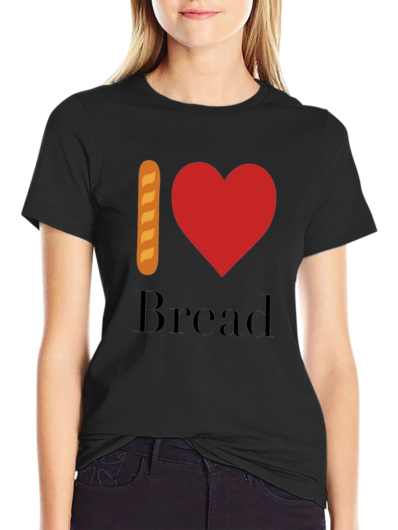 Black I Love Bread T-Shirt - Novelty Foodie Tee view 2