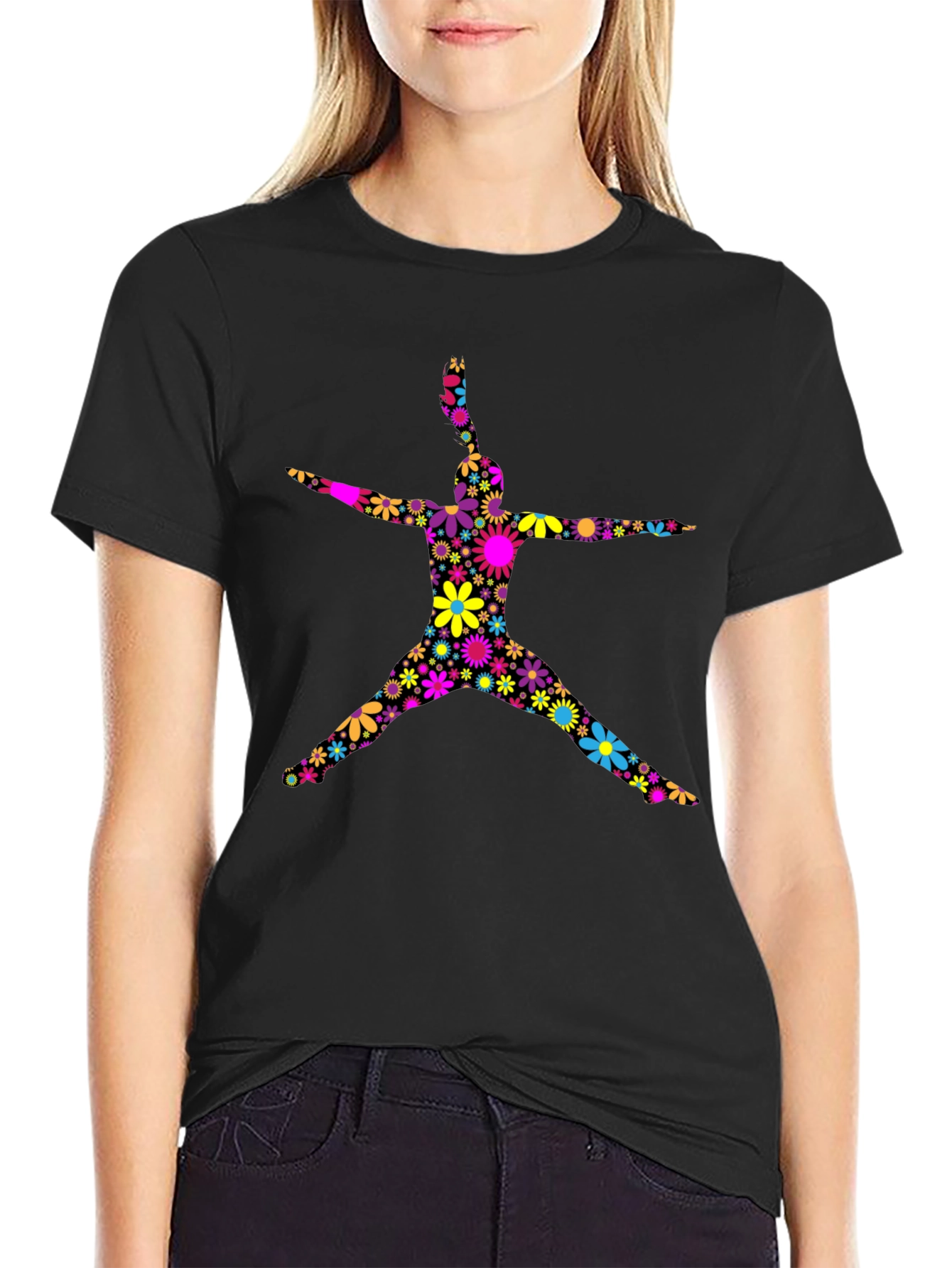 Black Floral Jumping Man Black T-Shirt view 2