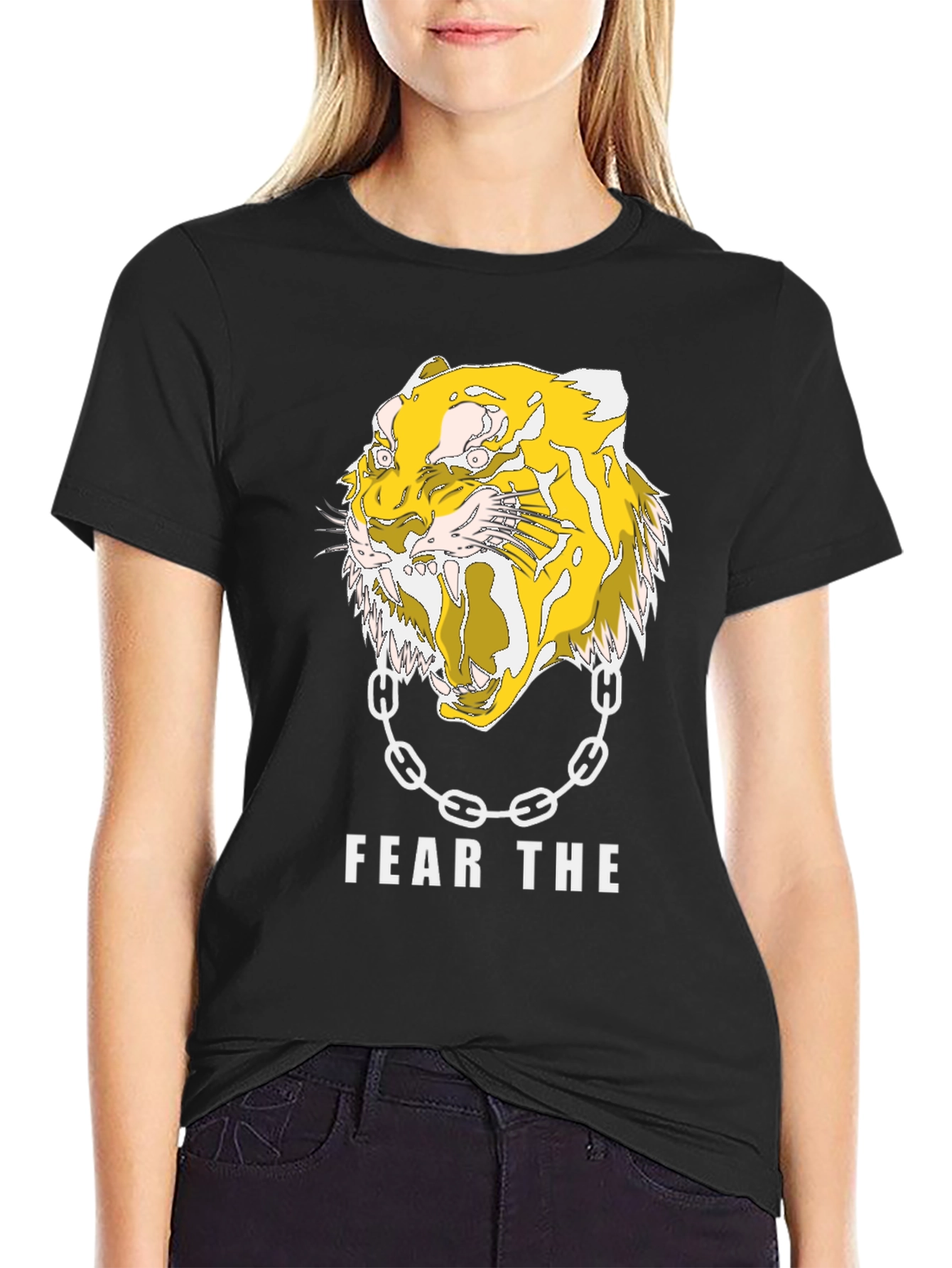 Black Fear the Tiger Graphic Print Black T-Shirt view 2