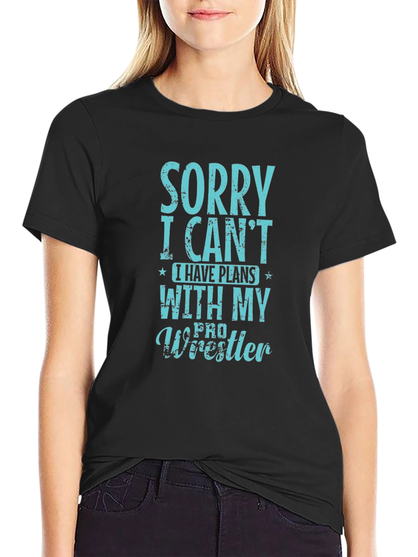 Black Sorry I Can't Pro Wrestler T-Shirt view 2