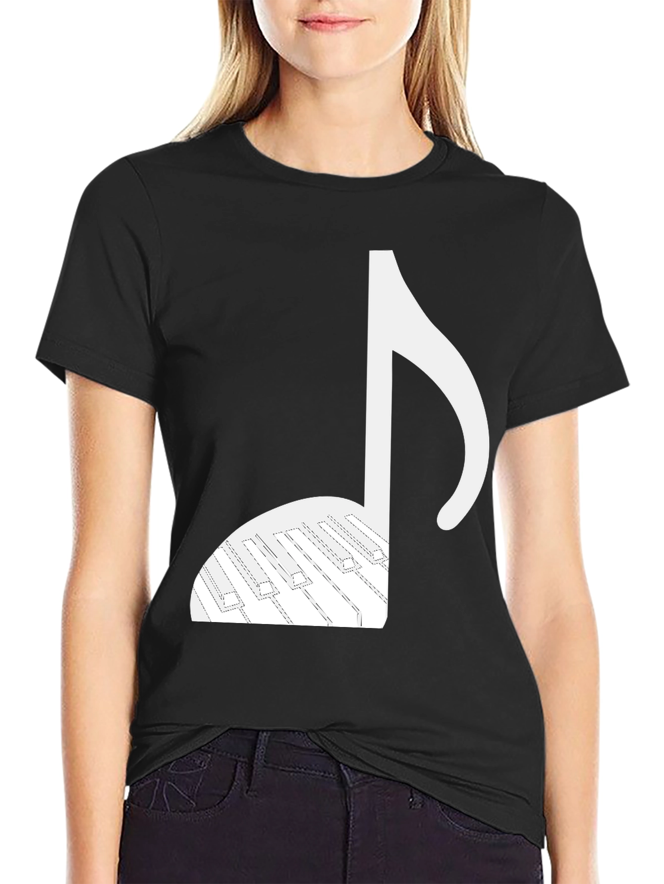 Black Piano Note Graphic T-Shirt - Musical Style view 2