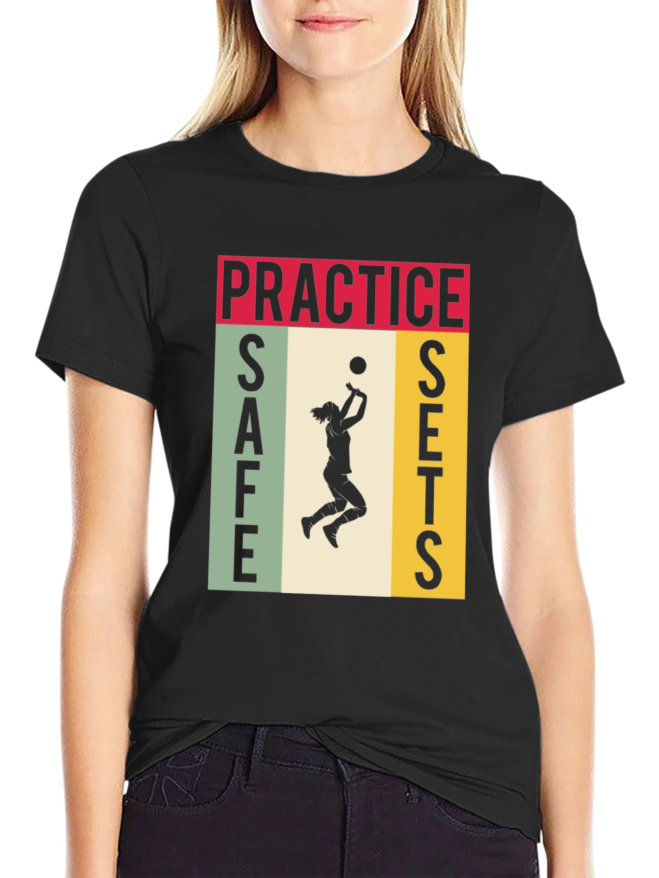 Black Practice Safe Sets Volleyball Graphic Tee view 2