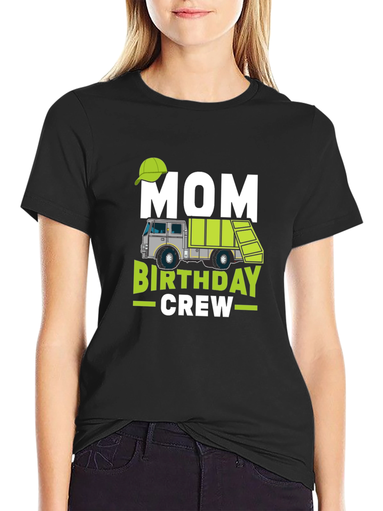 Black Mom Birthday Crew Garbage Truck T-Shirt view 2