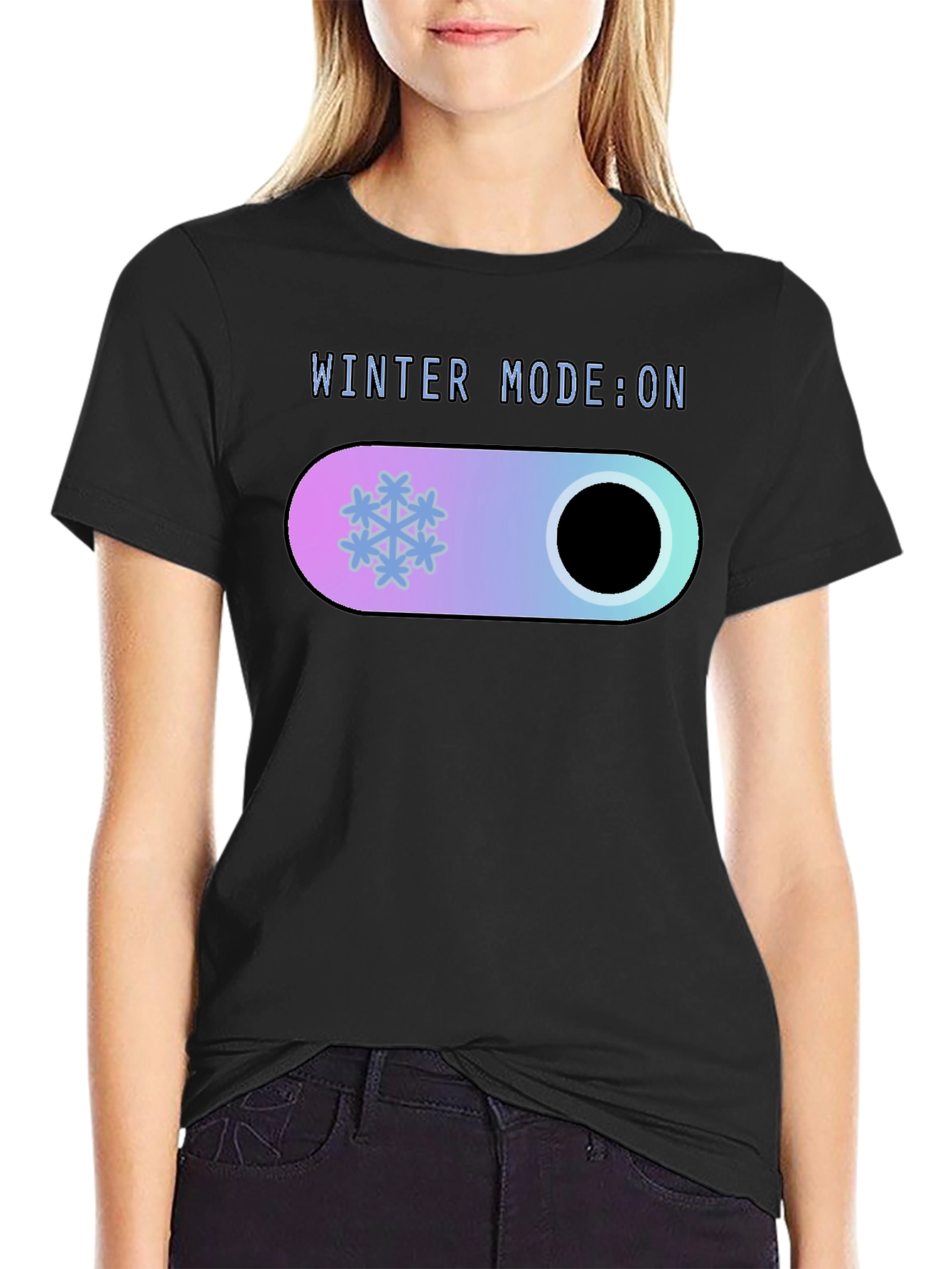 Black Winter Mode On Black T-Shirt view 2