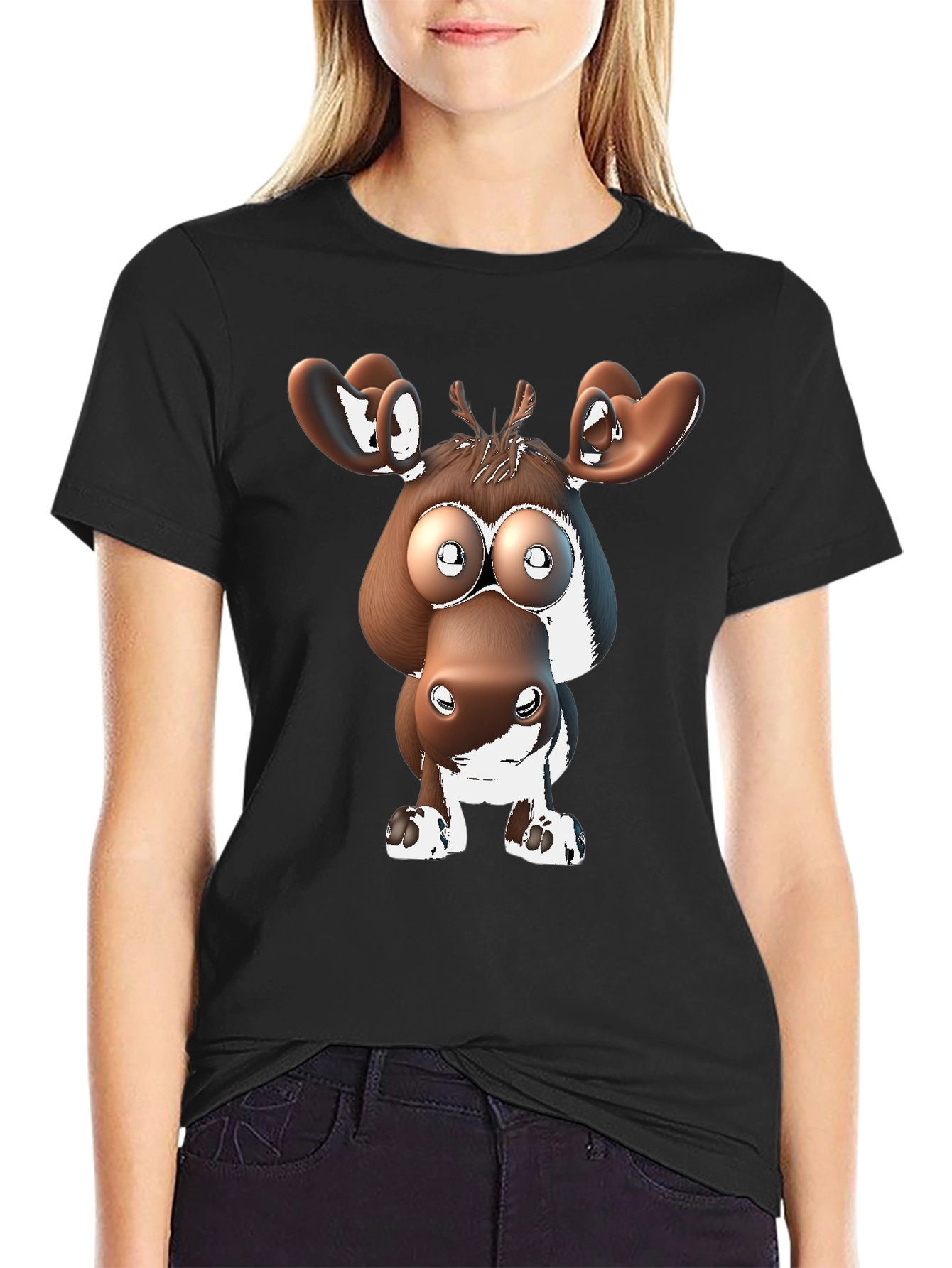 Black Cartoon Moose Graphic Tee view 2