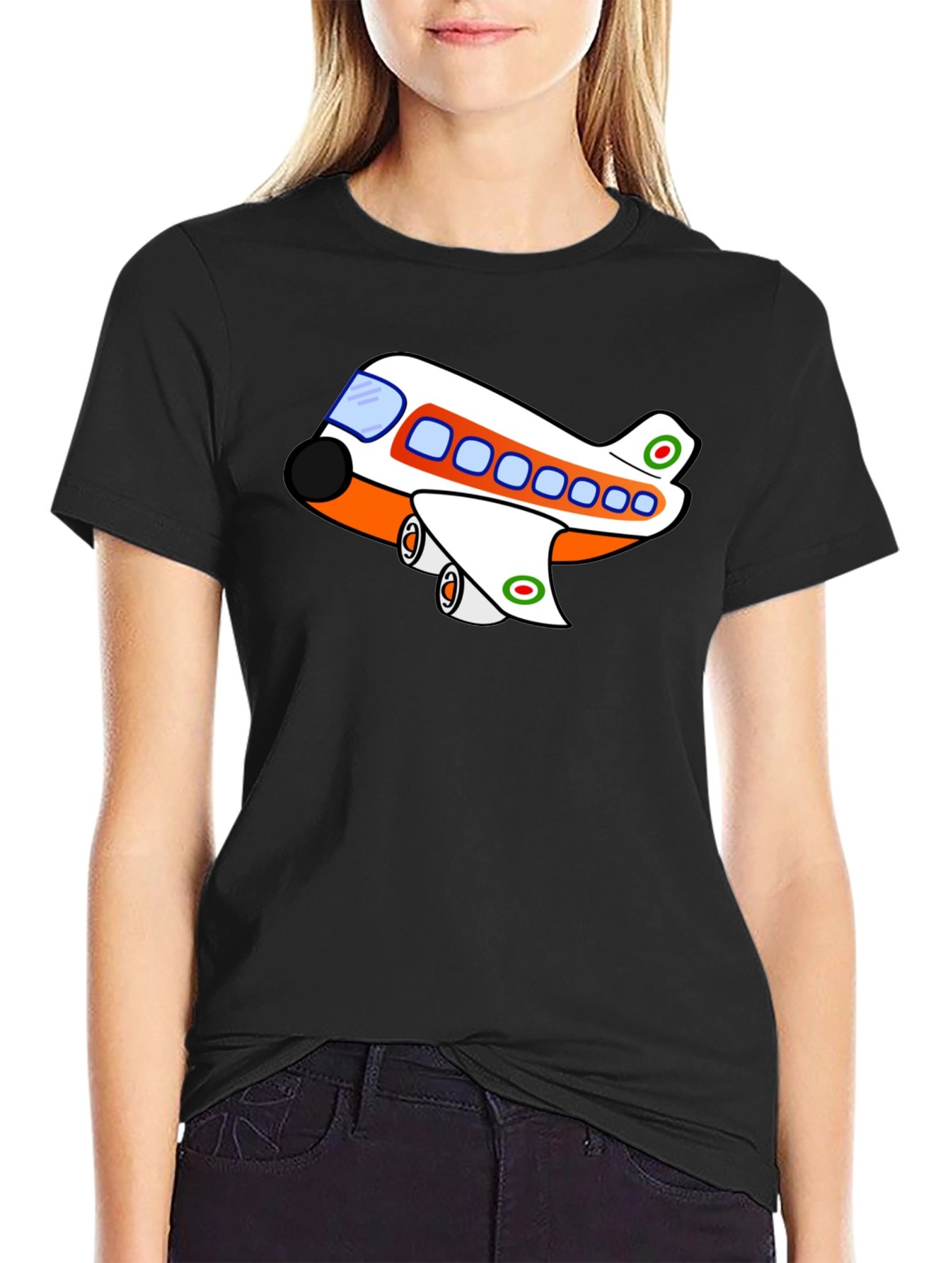 Black Cartoon Plane Graphic T-Shirt view 2