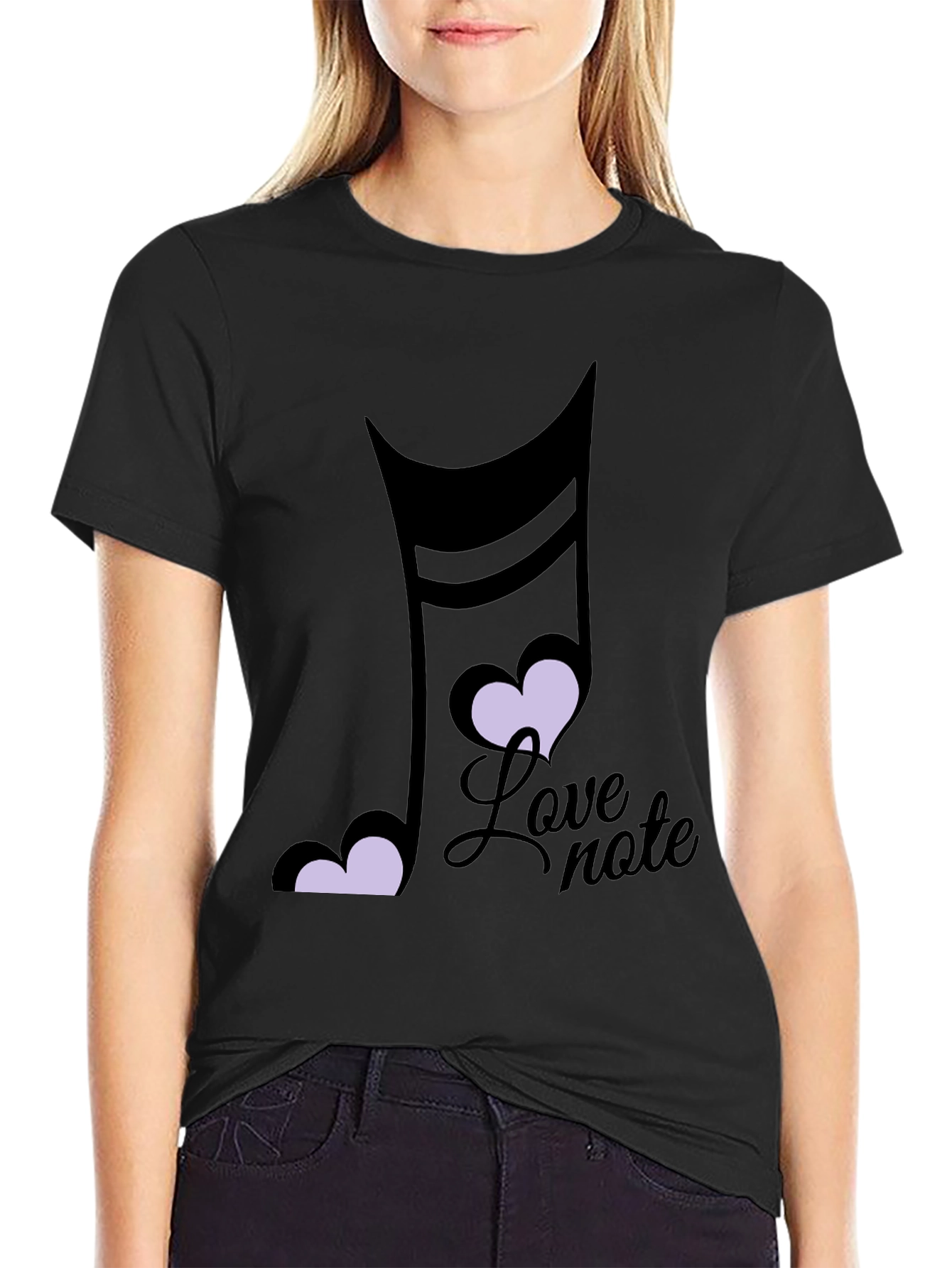 Love Note Music Heart Graphic Black T-Shirt - 2