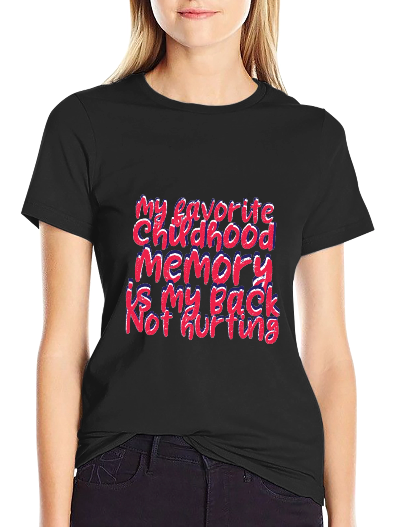 Black Funny Back Pain T-Shirt, Childhood Memory Tee view 2