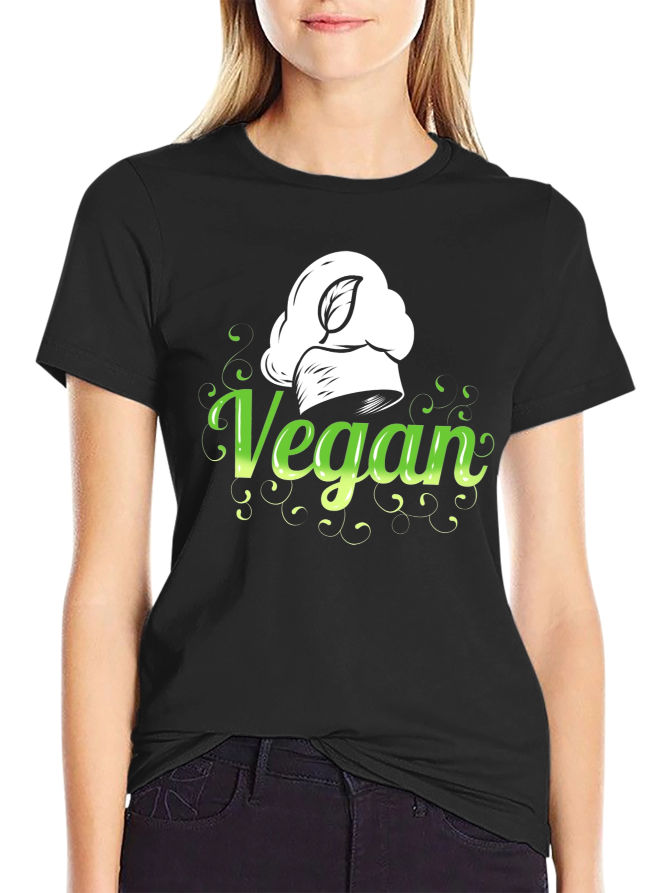 Black Vegan Chef Hat Graphic Tee - Stylish & Comfortable view 2