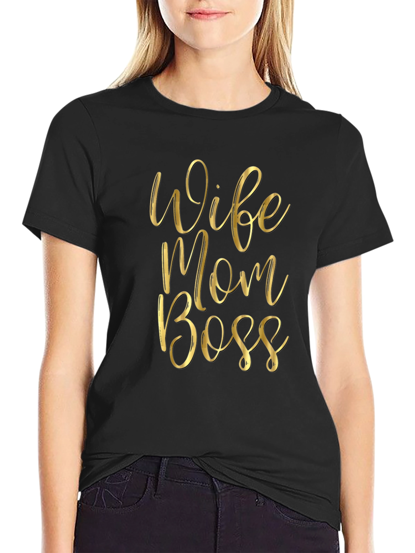 Black Wife Mom Boss Black Graphic Tee view 2
