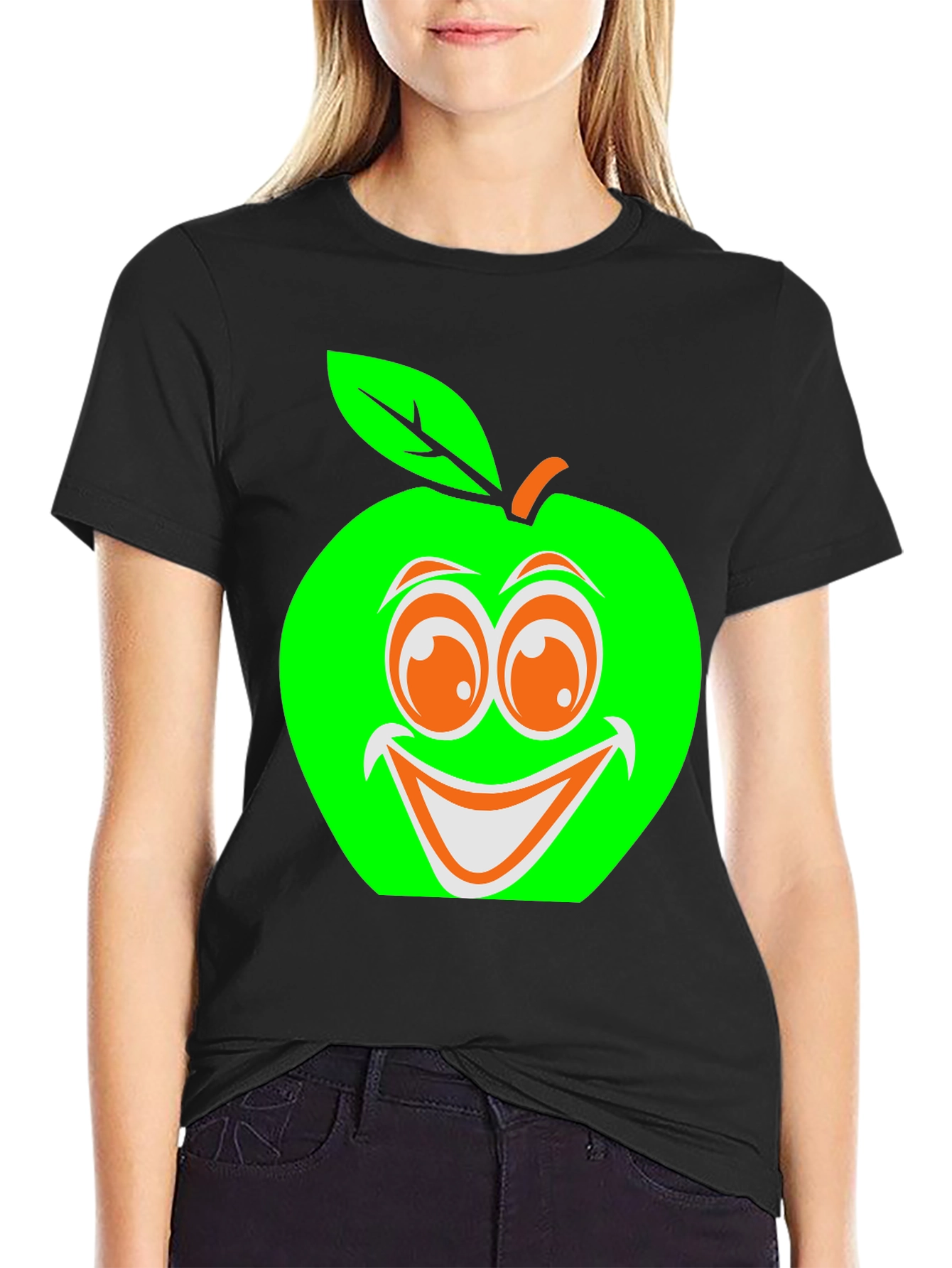 Black Funny Apple Graphic T-Shirt view 2