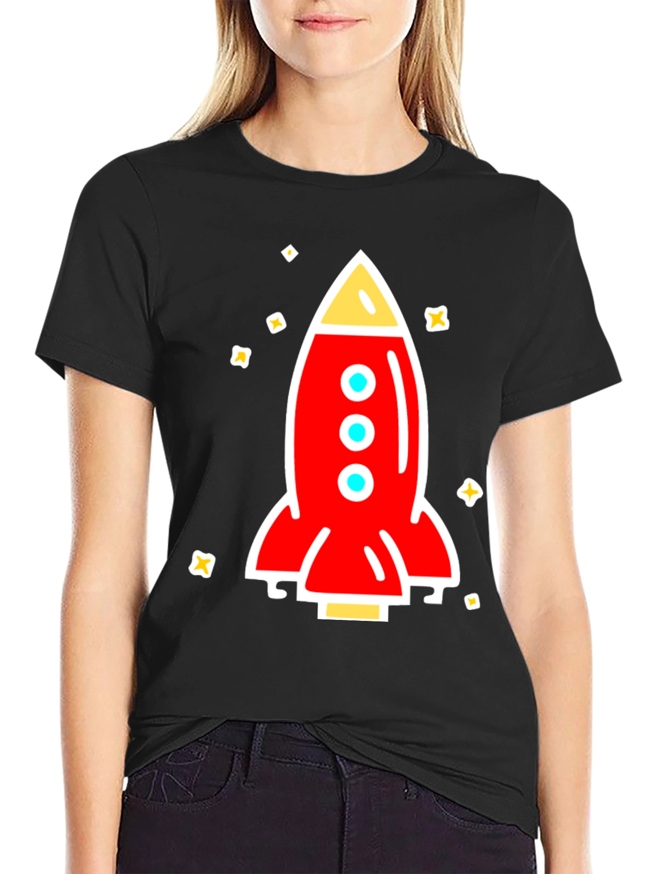 Black Rocket Graphic Tee - Space Adventure Shirt view 2