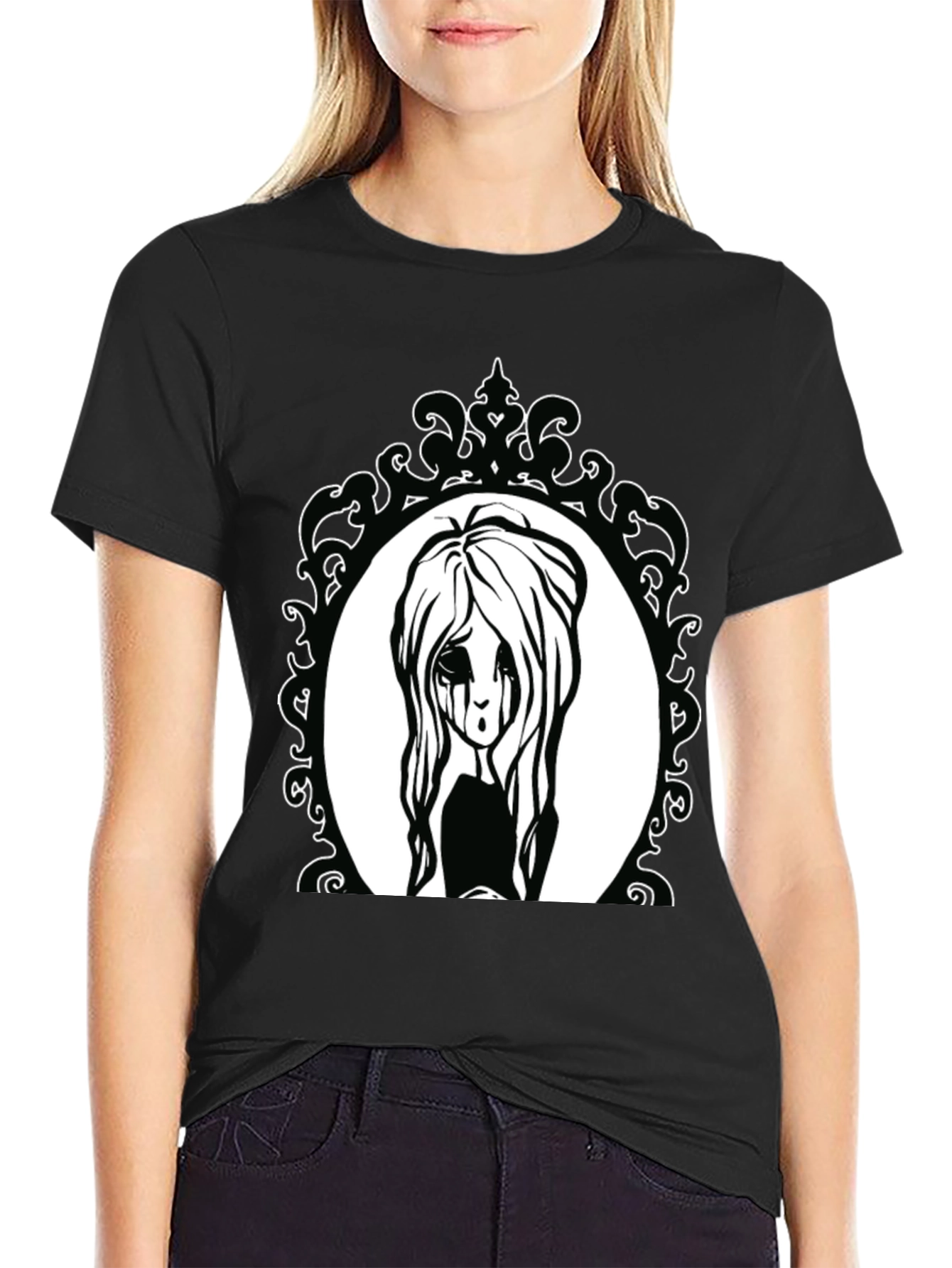 Black Gothic Girl Portrait Black Tee view 2