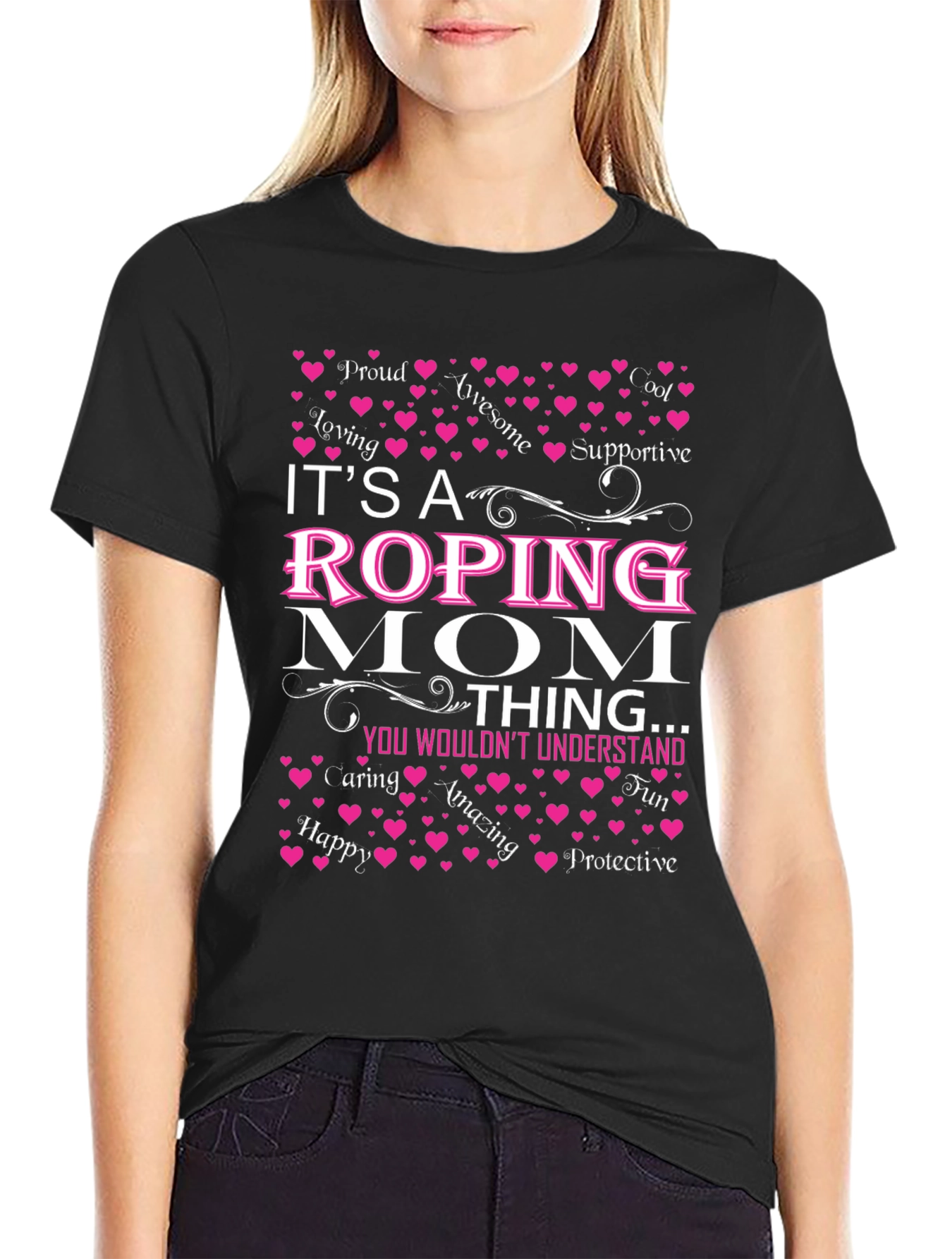 Black Roping Mom T-Shirt - Gift for Mom view 2