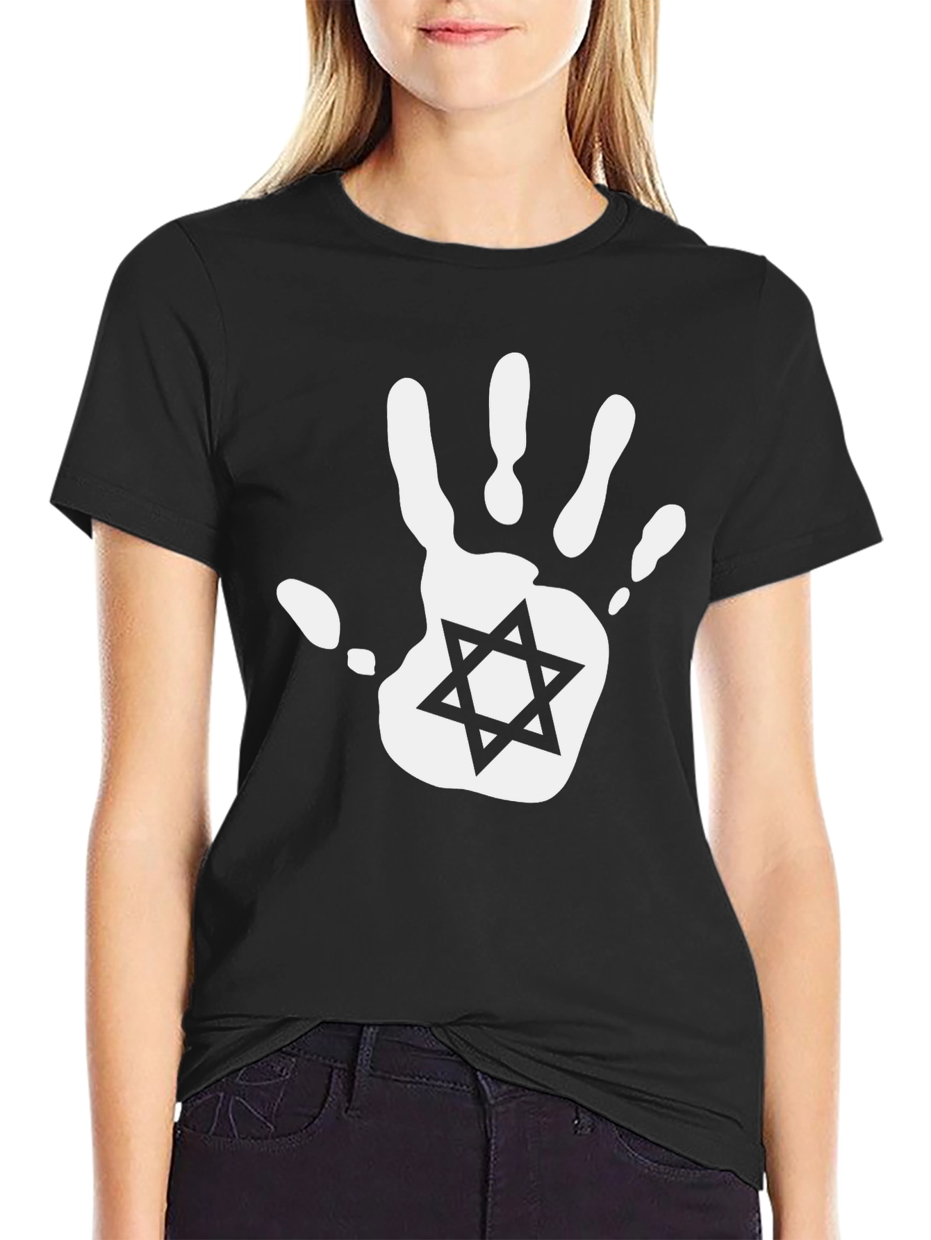 Black Graphic Print Star of David Hand T-Shirt view 2