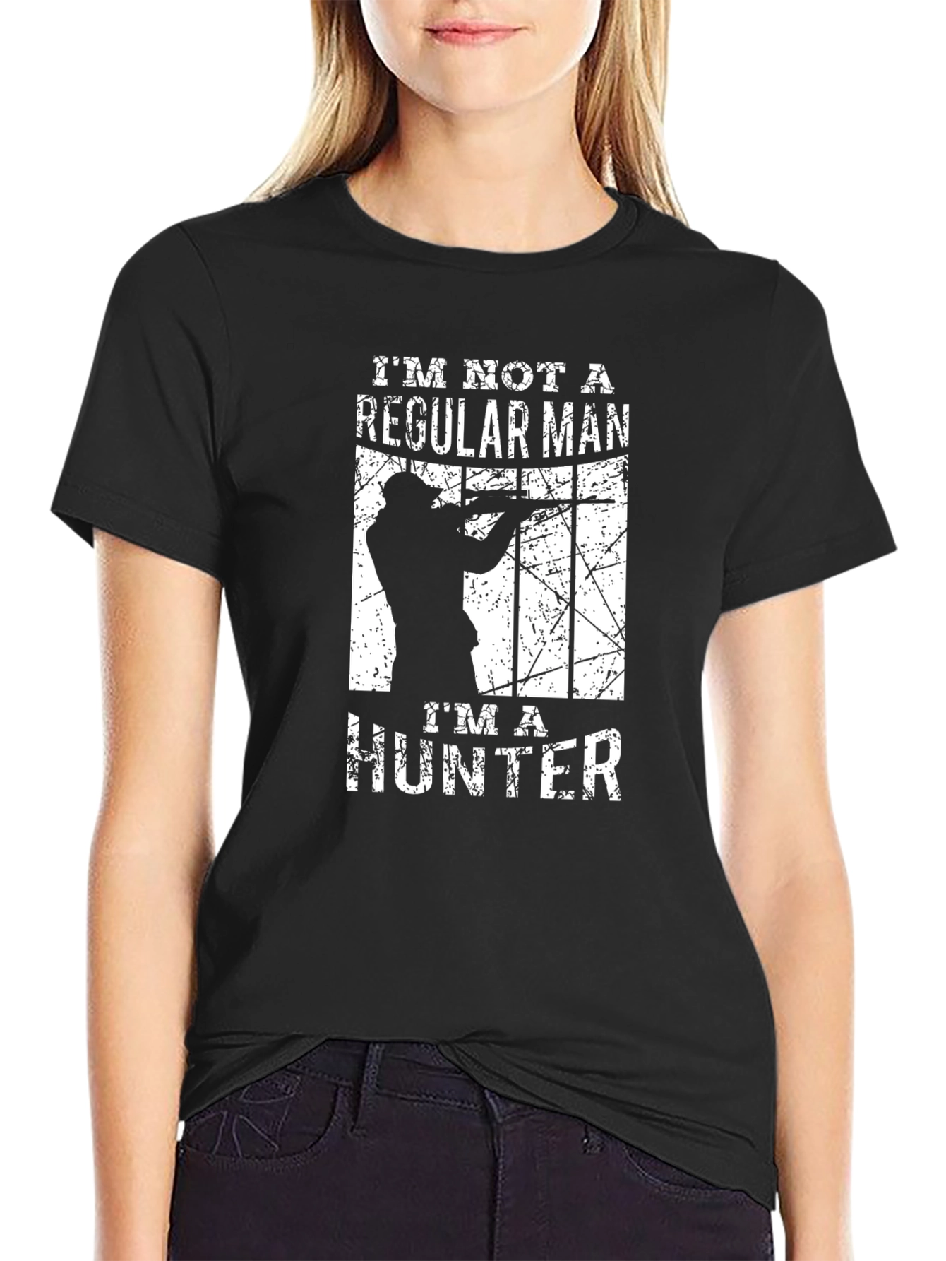 Black I'm Not A Regular Man I'm A Hunter Graphic T-Shirt view 2