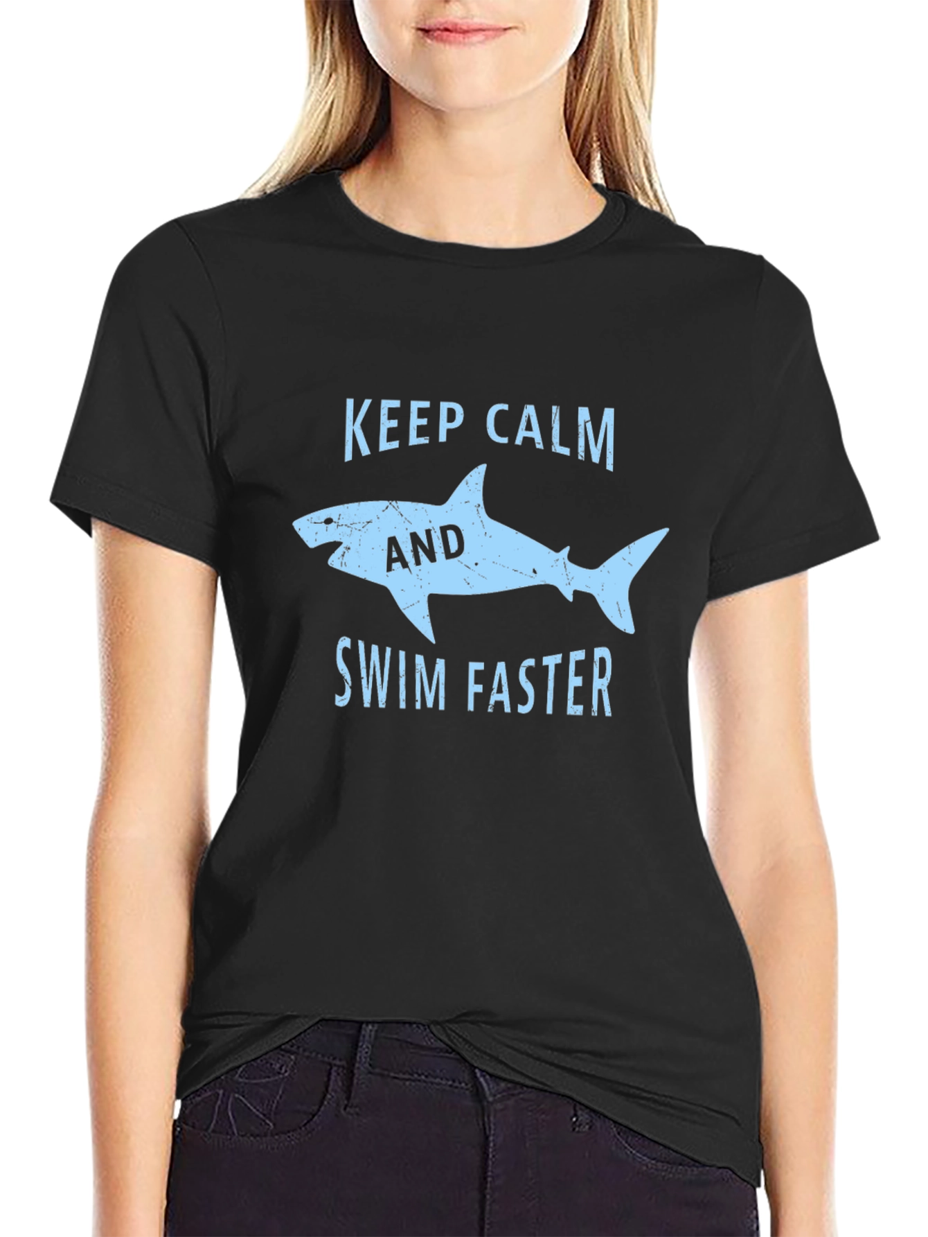 Black Keep Calm Shark Graphic T-Shirt - Black Cotton Tee view 2
