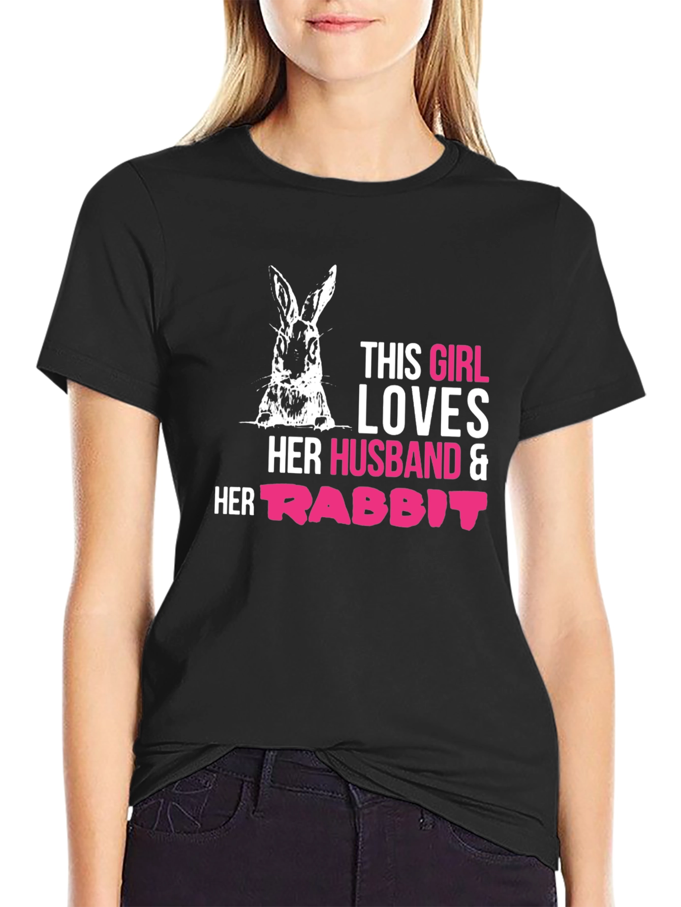 Black Girl Loves Husband and Rabbit T-Shirt view 2