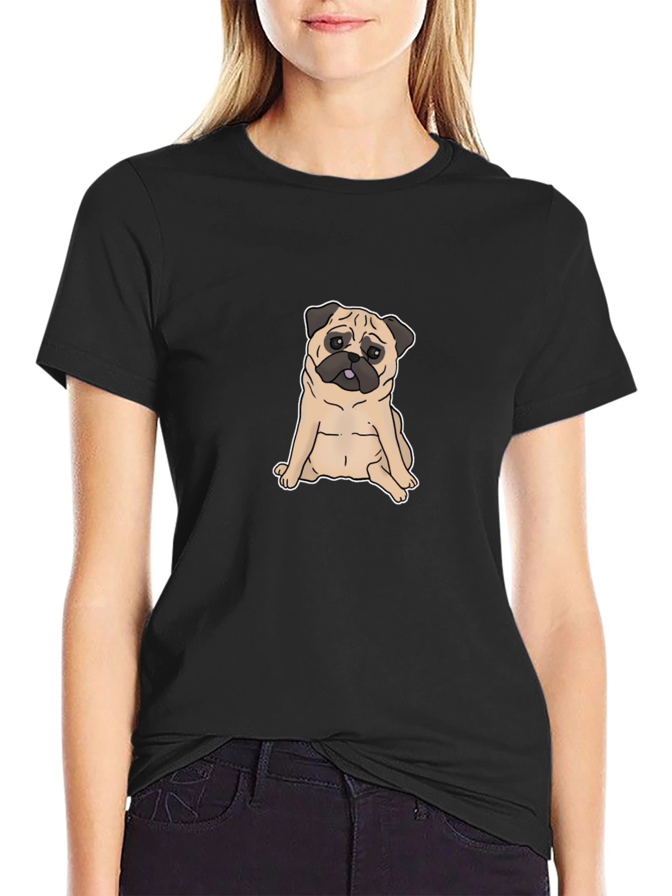 Black Pug Graphic T-Shirt - Black Cotton Tee view 2