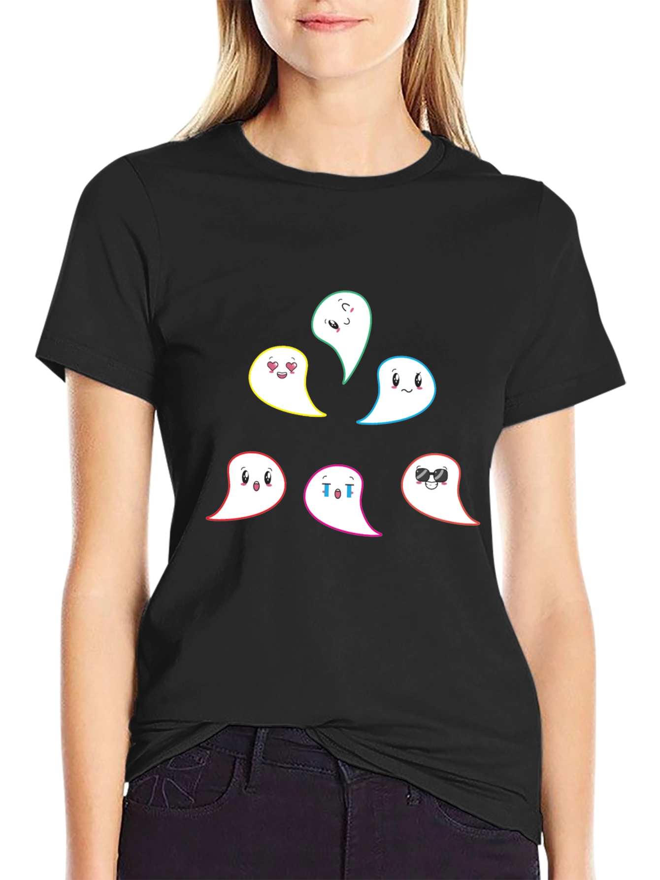 Black Emoji Ghost Graphic T-Shirt - Men's Black Tee view 2