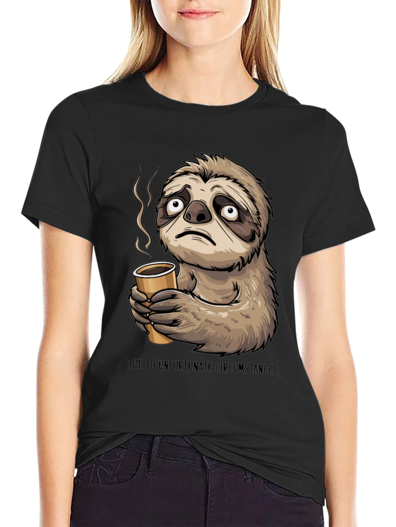 Black Sloth Coffee T-Shirt - Unfortunate Circumstances view 2