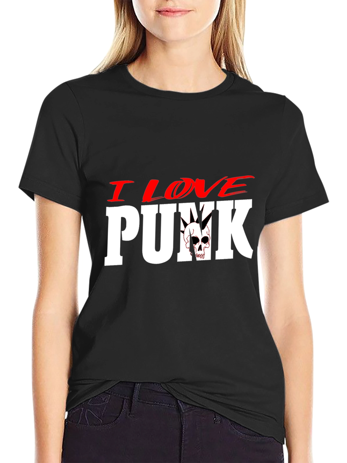 Black I Love Punk T-Shirt - Skull Design view 2