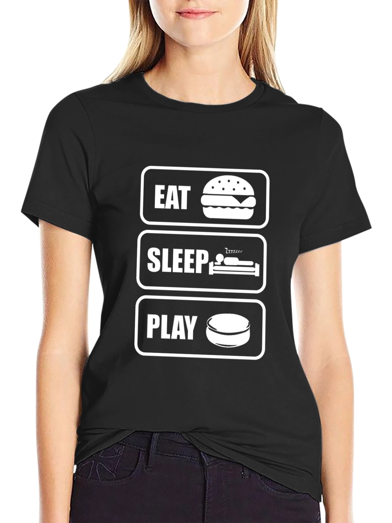 Black Eat Sleep Play Hockey Graphic Tee view 2