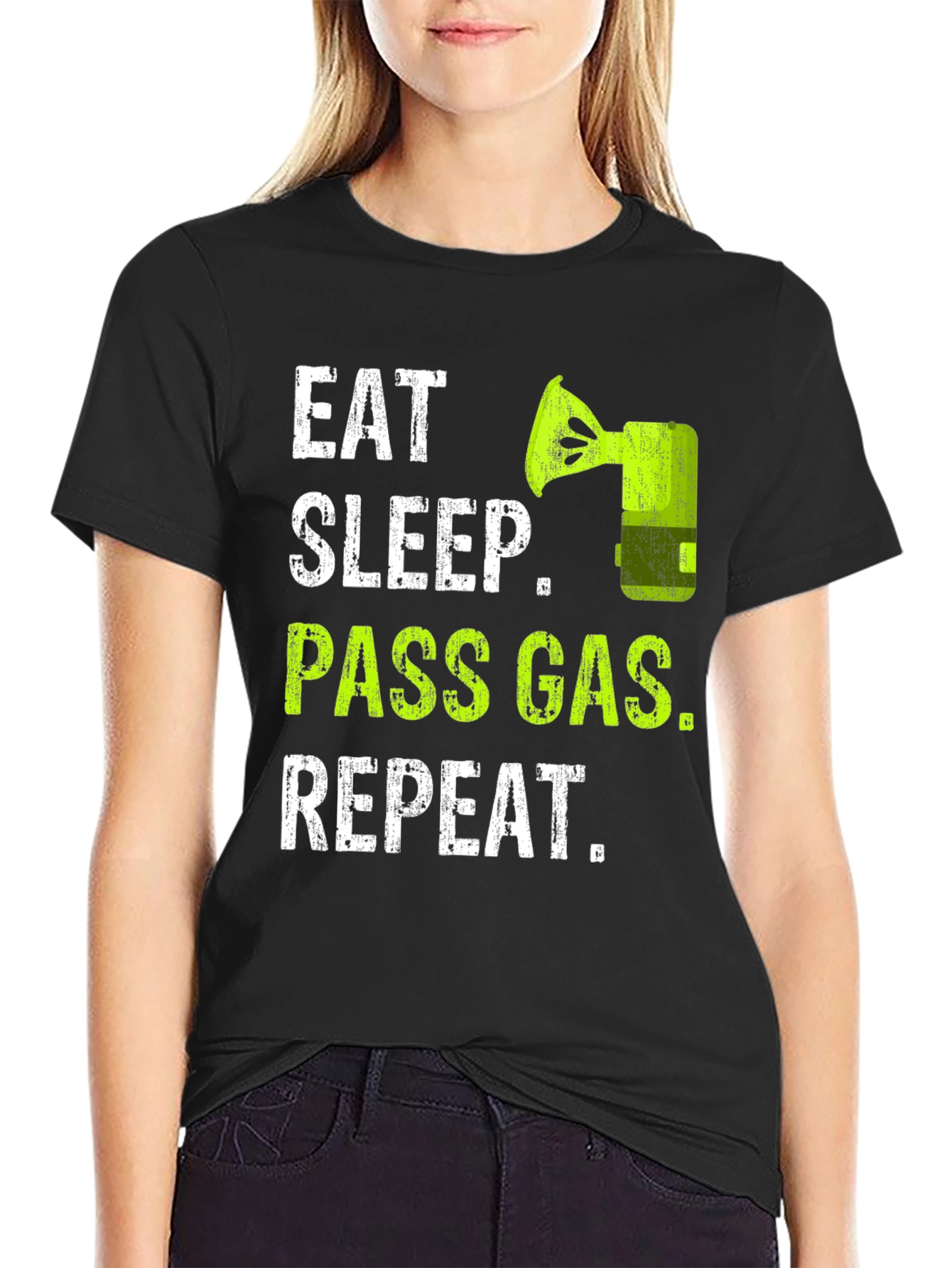 Black Eat Sleep Pass Gas Repeat Funny T-Shirt view 2