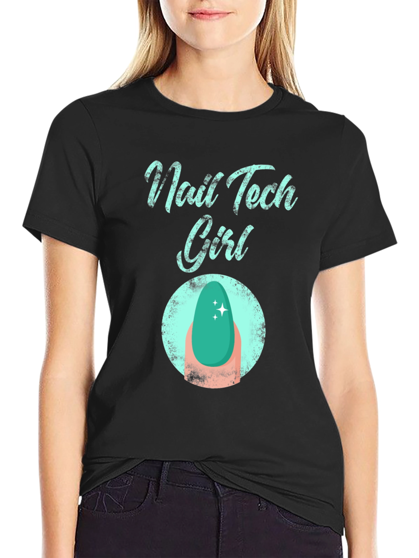 Black Nail Tech Girl T-Shirt - Fashionable Graphic Tee view 2