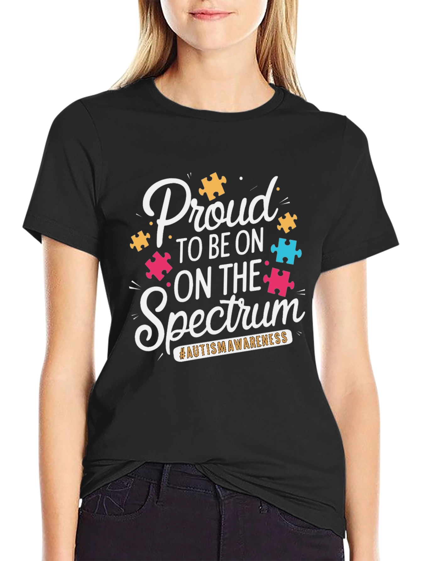 Black Proud to be on the Spectrum Awareness T-Shirt view 2