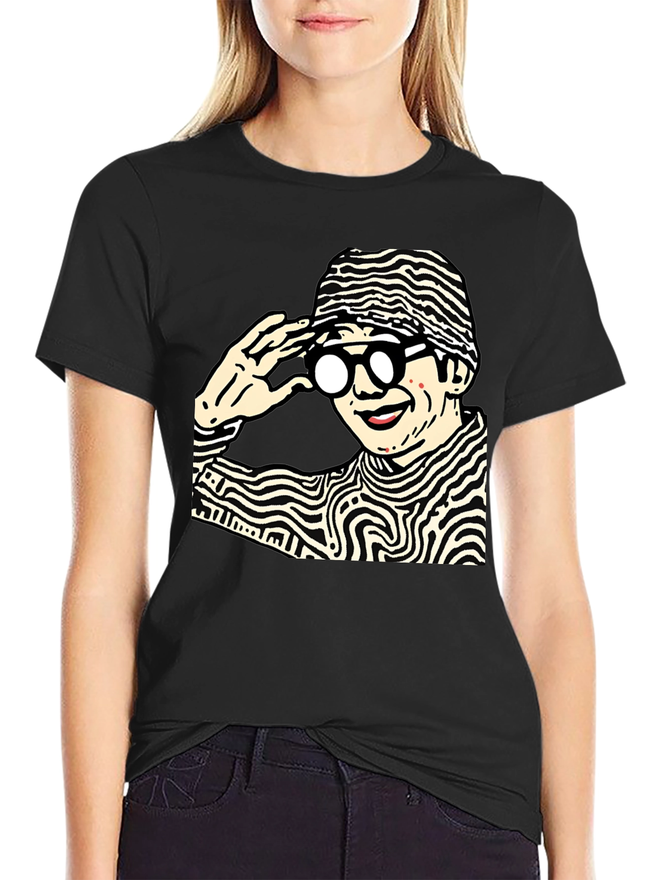 Black Funky Graphic Print Black Cotton T-Shirt view 2