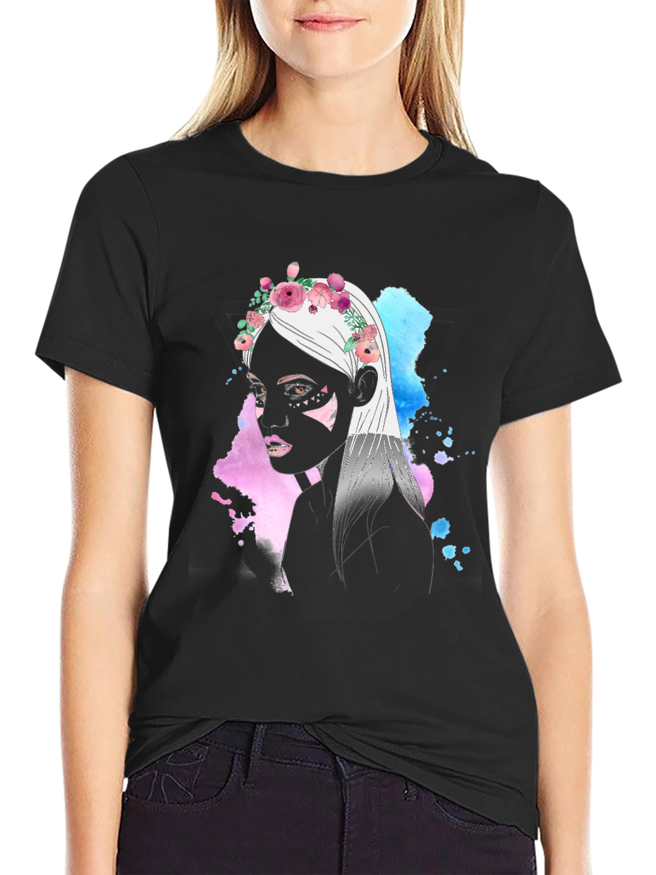 Black Floral Crown Woman Graphic T-Shirt view 2