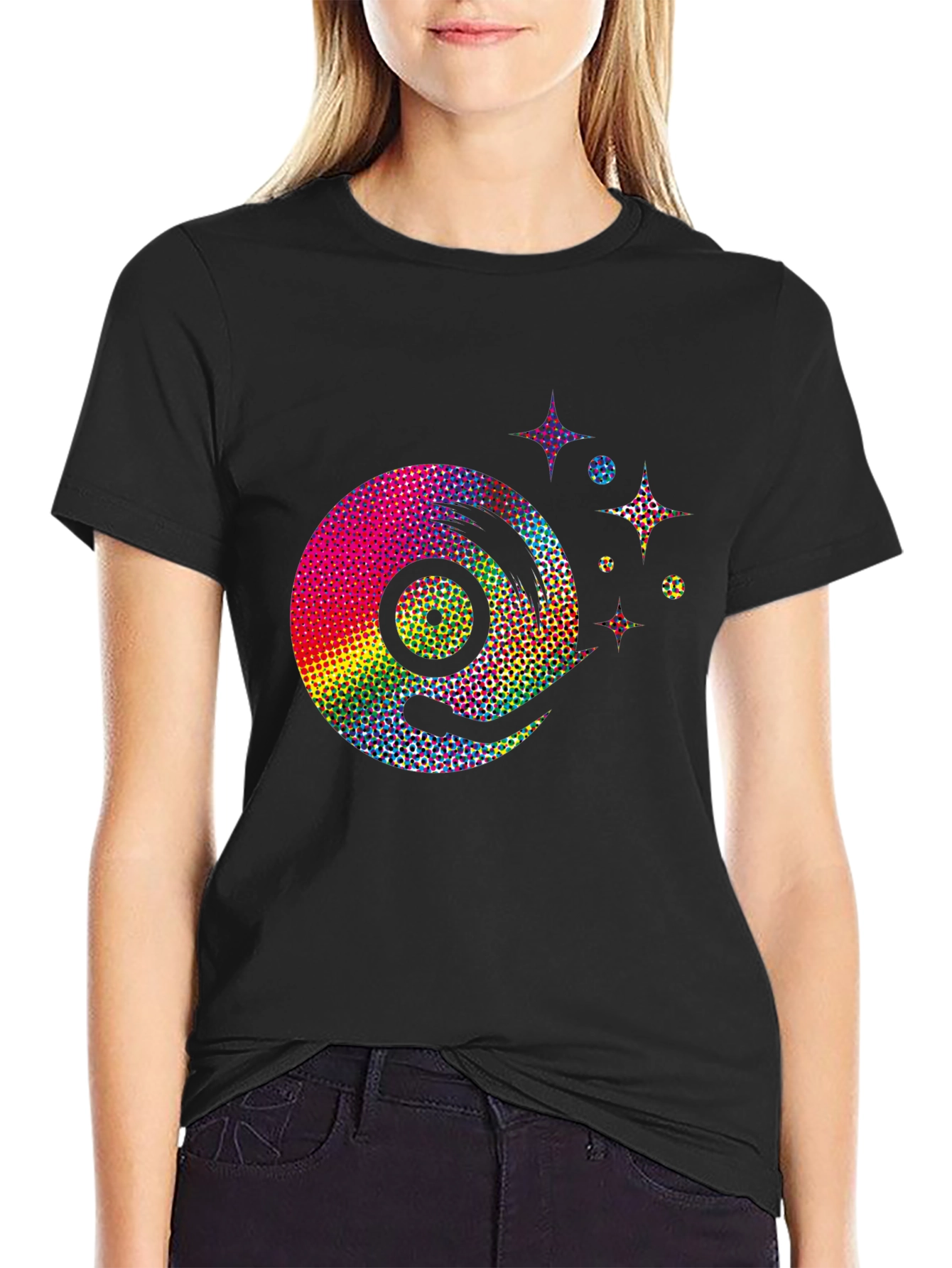 Black Retro Rainbow Vinyl Record Graphic Tee - Black view 2