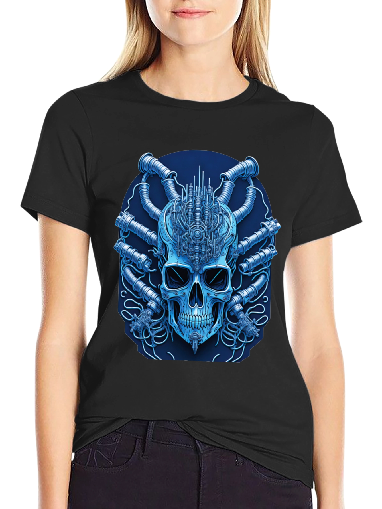 Black Cyberpunk Skull T-Shirt - Unique Graphic Tee view 2