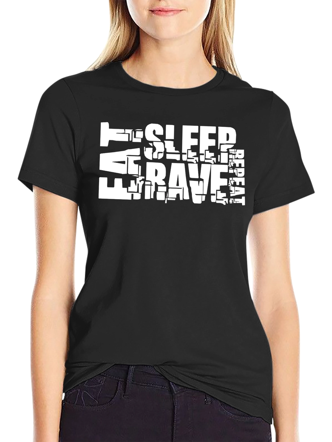 Black Eat Sleep Rave Repeat Graphic Tee - Black view 2
