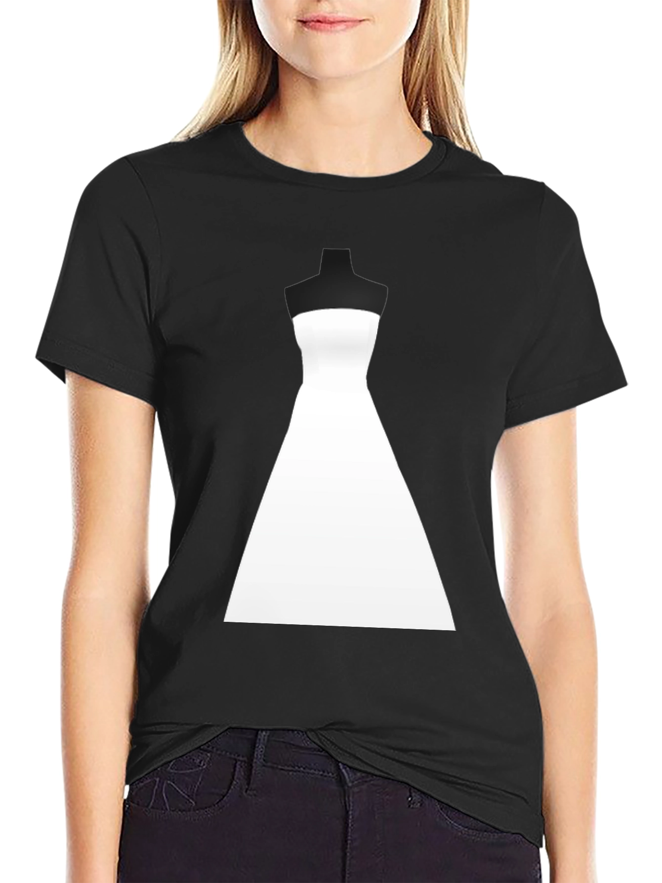 Stylish Wedding Dress Graphic Tee - Black - 2