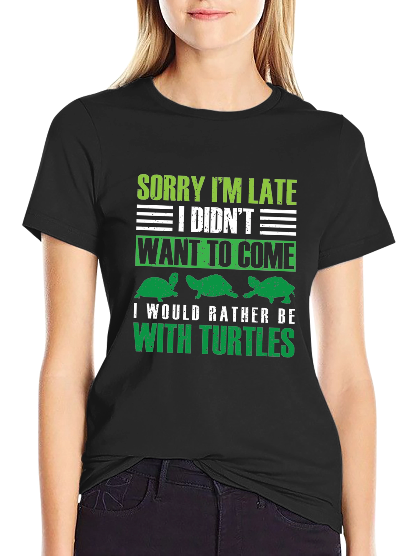 Black Sorry I'm Late Turtles T-Shirt view 2