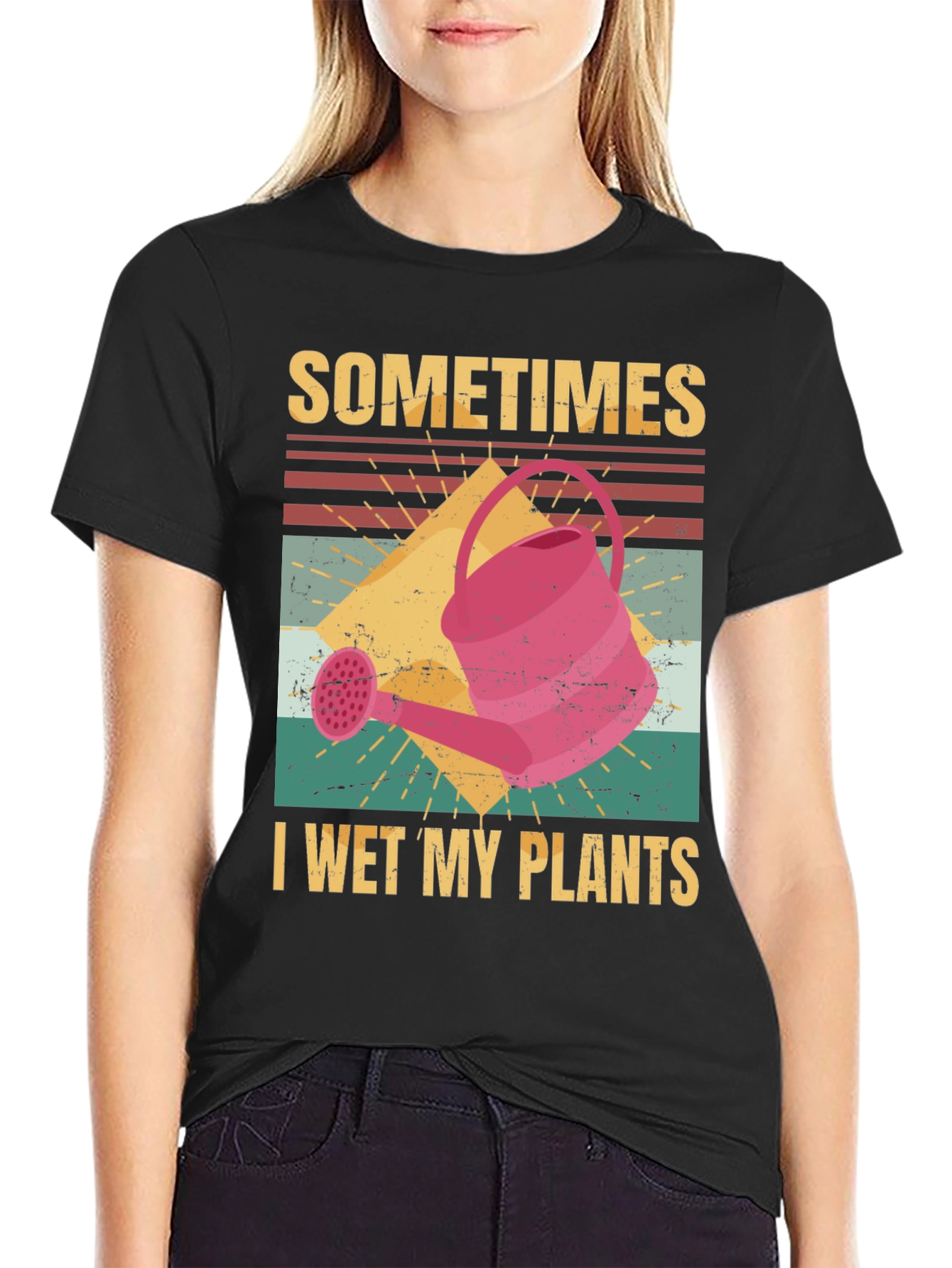 Black Funny Gardening T-Shirt - I Wet My Plants view 2