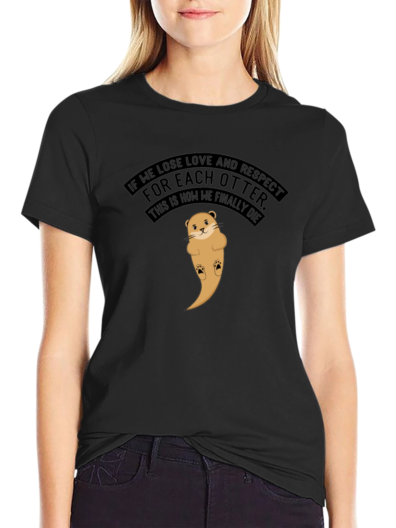 Black Otter Love T-Shirt - Funny Graphic Tee view 2
