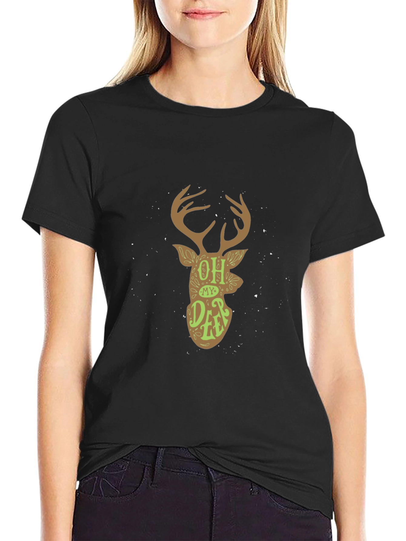 Black Oh My Deer Graphic Tee - Trendy Unisex T-Shirt view 2