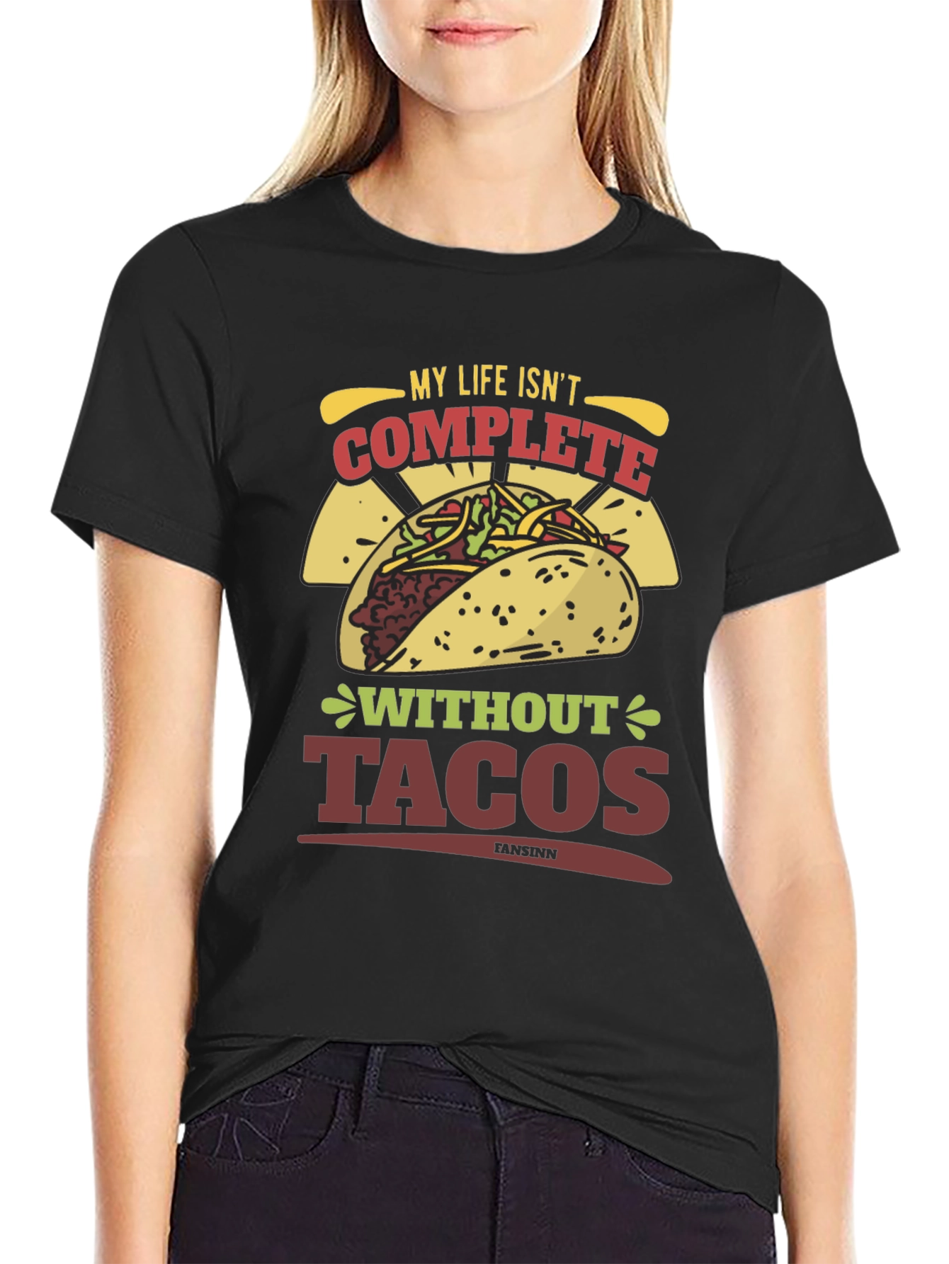 Black Taco Lover T-Shirt - My Life Isn't Complete Without Tacos view 2