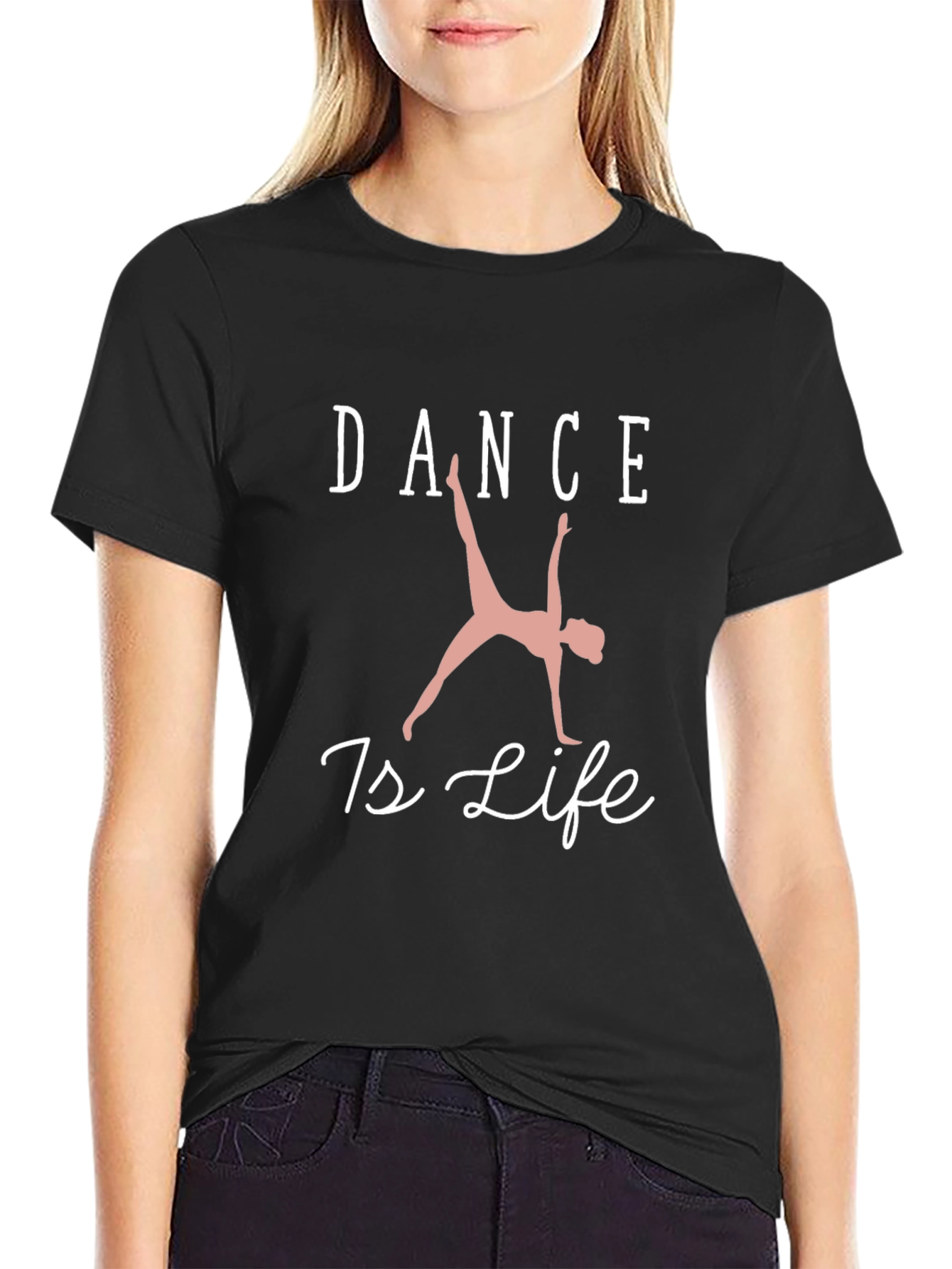 Black Dance Is Life T-Shirt, Black Cotton Tee view 2