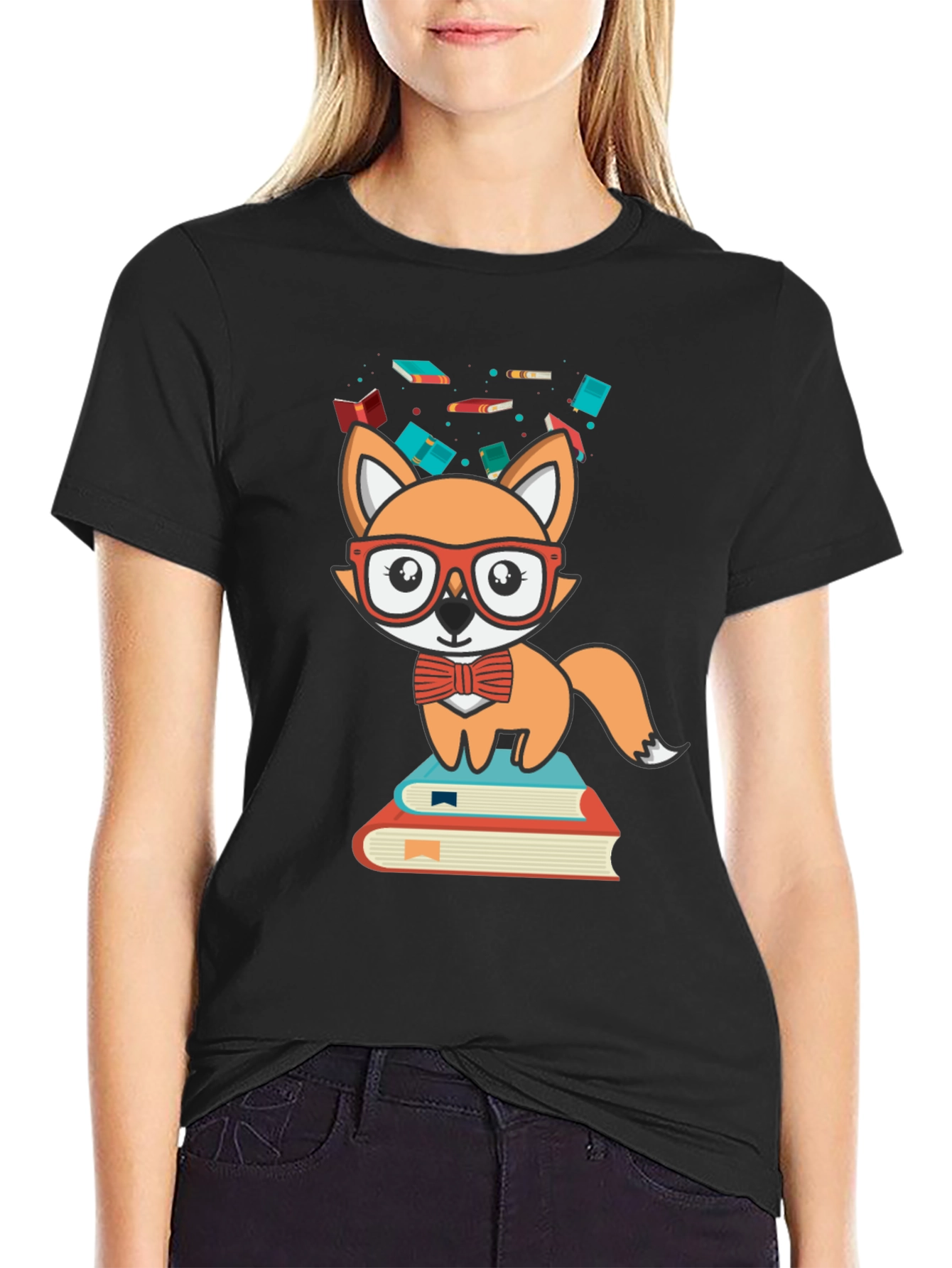 Black Fox Reader Graphic Tee - Cute Bookworm Shirt view 2
