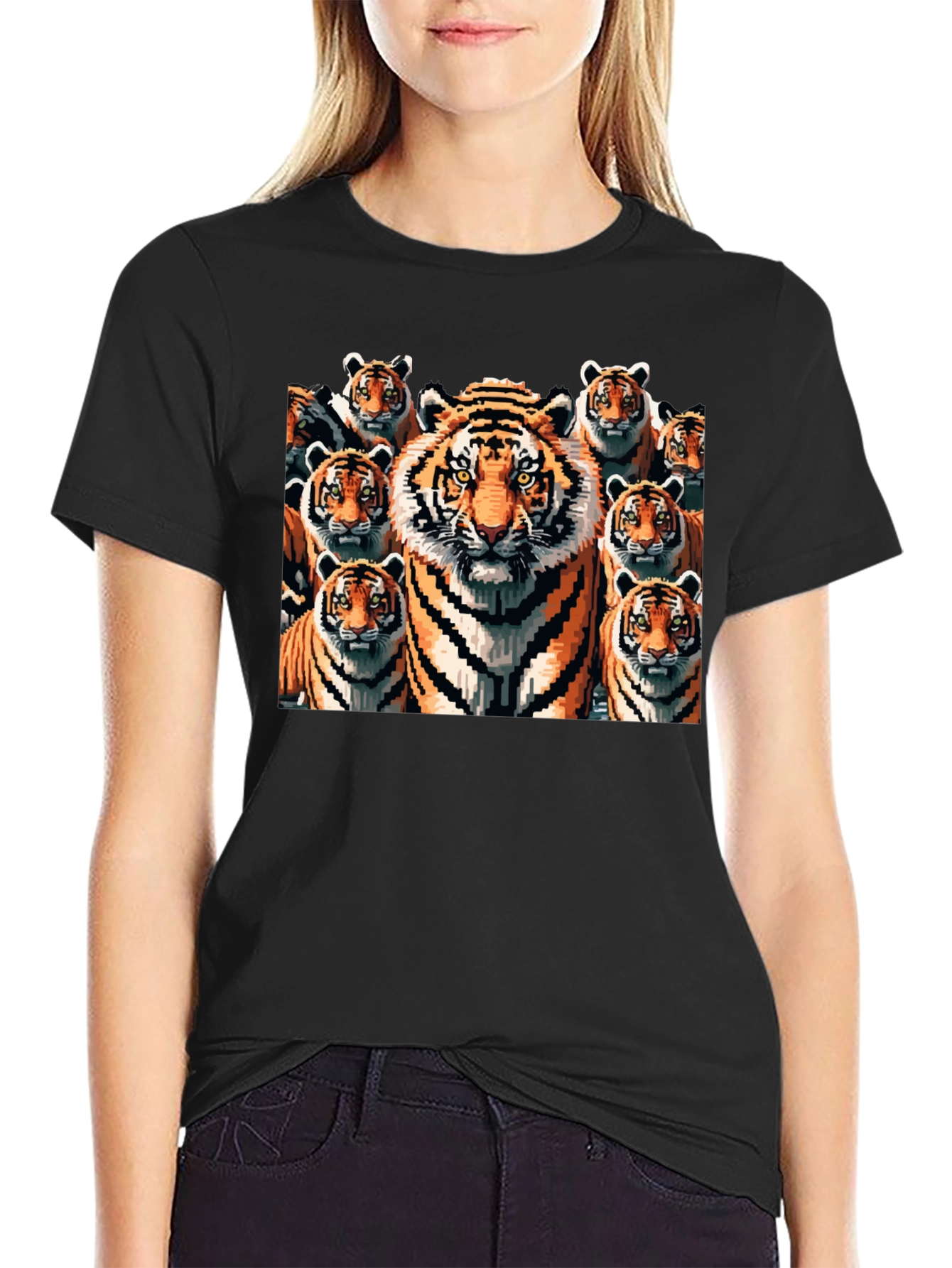 Black Tiger Pixel Art Graphic Tee - Black Cotton Blend view 2