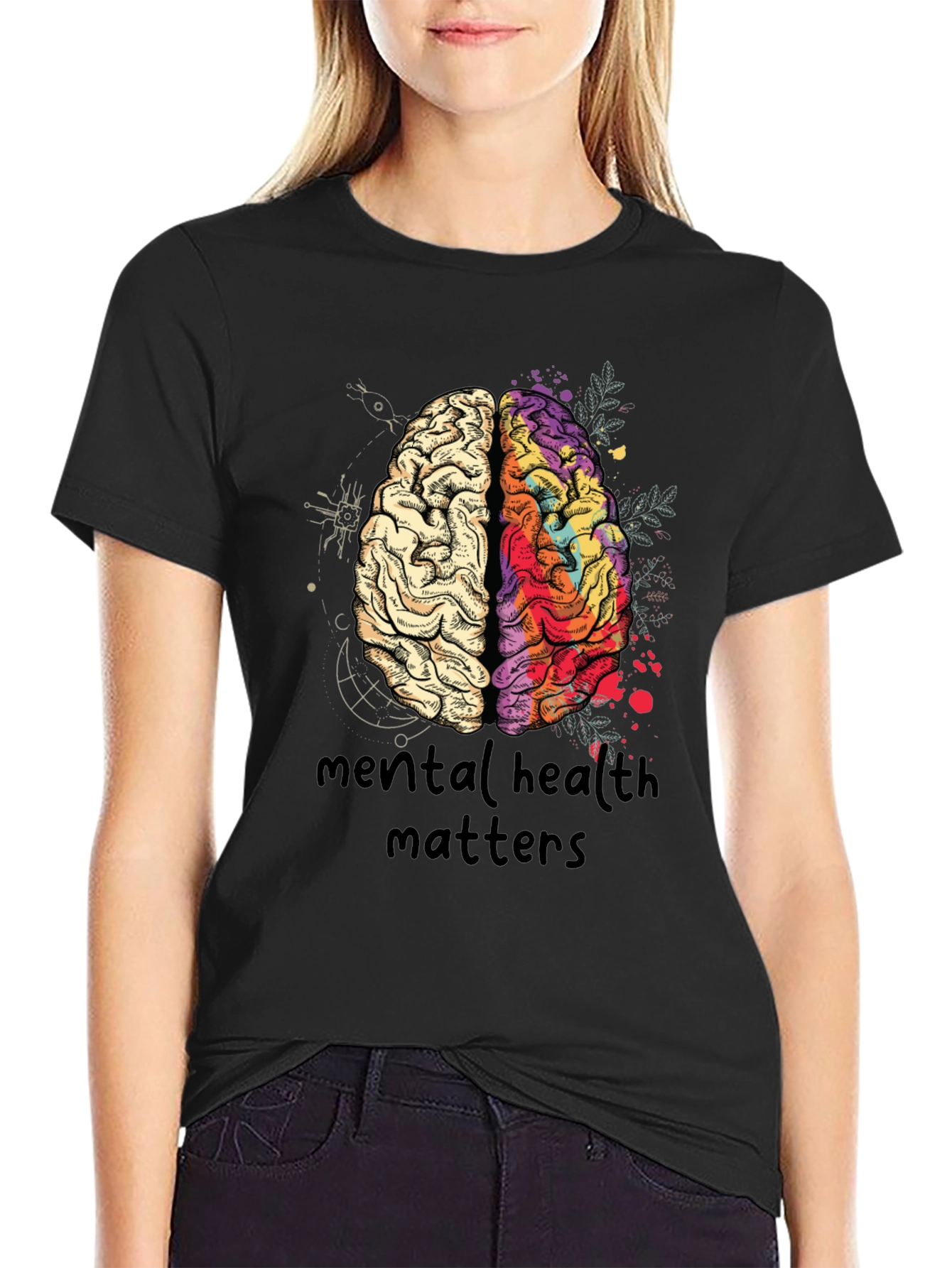 Black Mental Health Matters Brain Graphic T-Shirt view 2